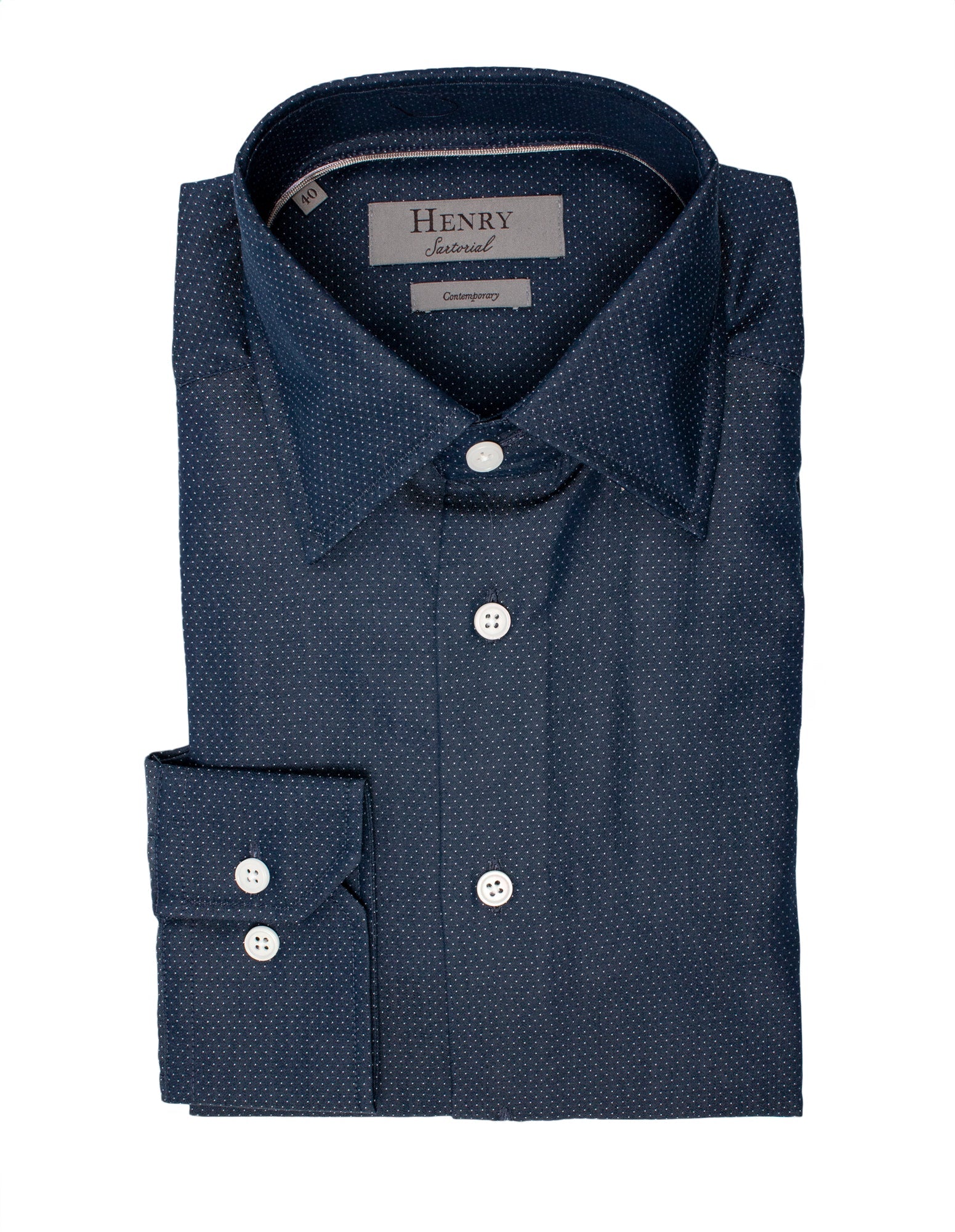 HENRY SARTORIAL Contemporary Fit Dot Print Dress Shirt for Men in Navy Blue | Business Casual & Office Wear
