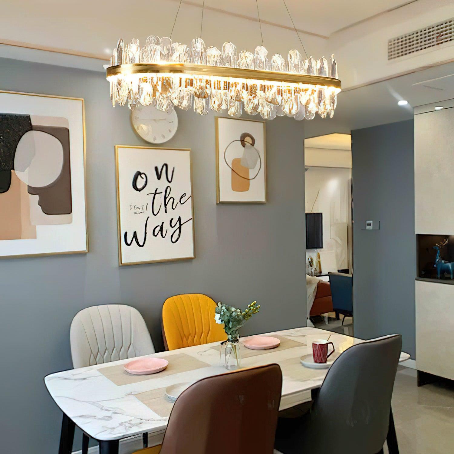 Enos Crystal Chandelier - Elegant Modern Ceiling Light Fixture for Dining Room, Bedroom & Living Room Decor | Energy Efficient LED Lighting for Home & Office Spaces
