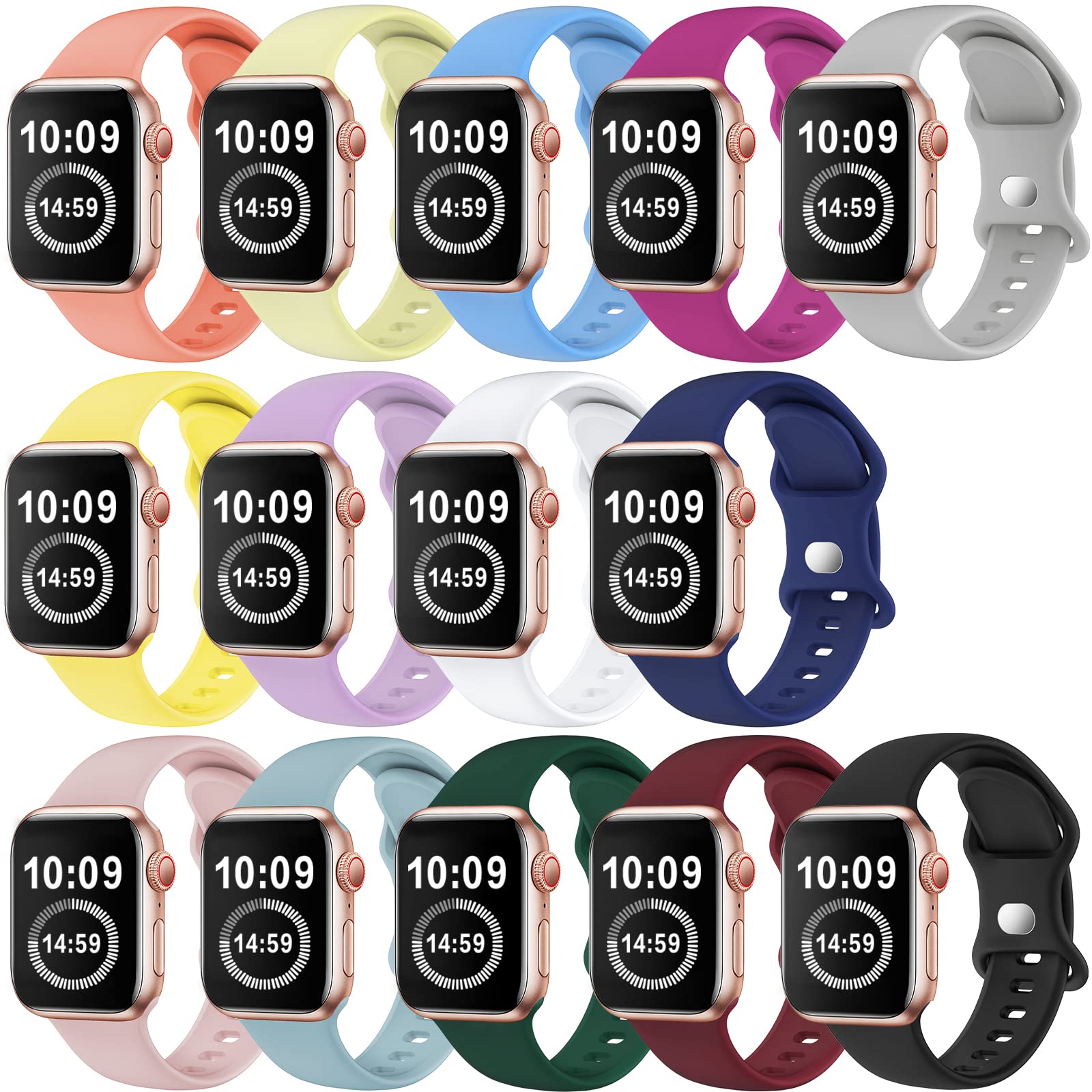 SWHAS 14-Pack Soft Silicone Replacement Watch Bands for Apple Watch Series 8/7/6/5/4/3/2/1/SE/Ultra - Compatible with 42mm 44mm 45mm 49mm - Stylish & Comfortable Wristbands for Women, Men & Girls - Perfect for Workouts, Daily Wear & Fashion Accessories