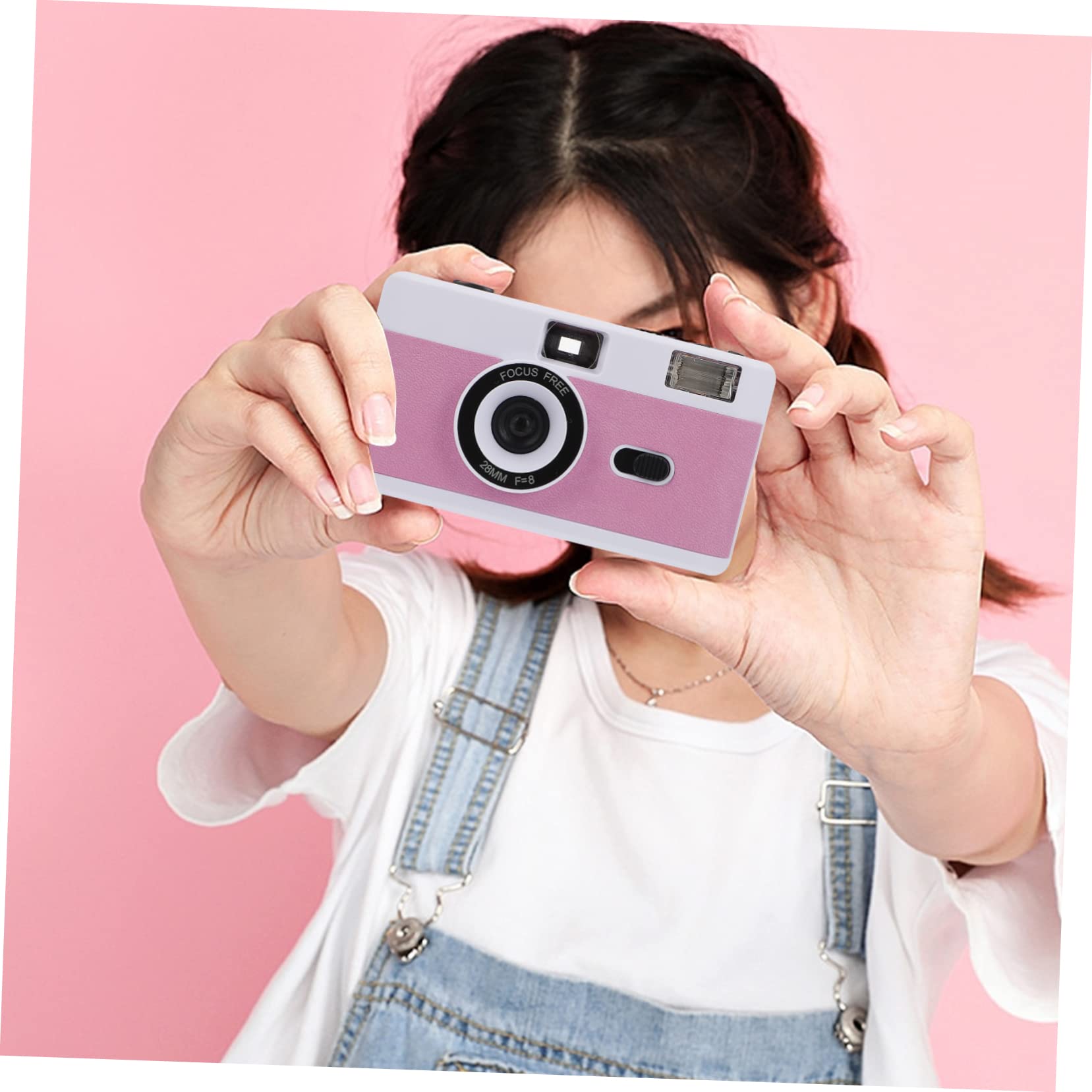 PartyKindom 8-Piece Retro Film Camera Set - Plastic Mini ABS Camera with Built-in Flash, Vintage Style Travel Camera in Macaron White - Perfect for Parties, Travel & Photography Enthusiasts