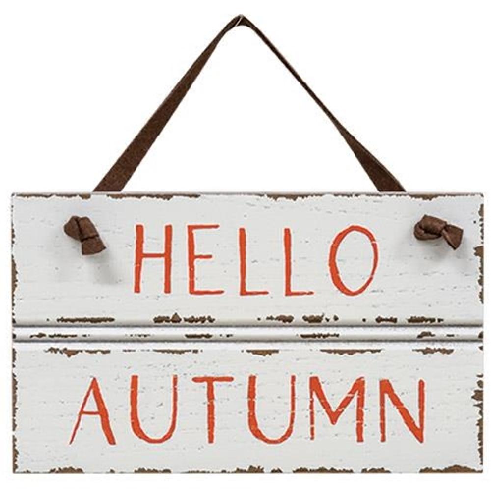 Hello Autumn Sign with Suede Hanger - Fall Home Decor, Seasonal Wall Art for Living Room, Bedroom & Porch
