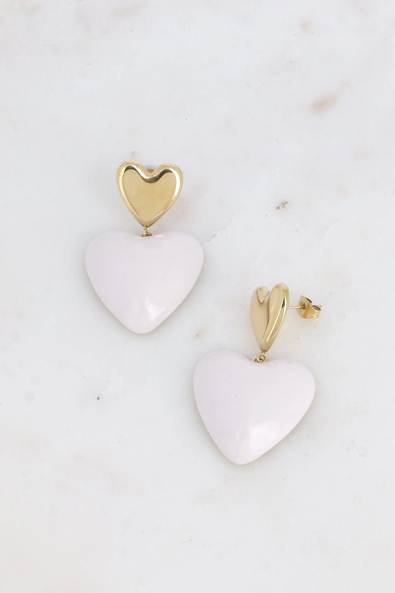 Fiji Double Heart Smooth Enamel Drop Earrings - Elegant Dangle Earrings for Women, Perfect for Weddings, Parties & Everyday Wear