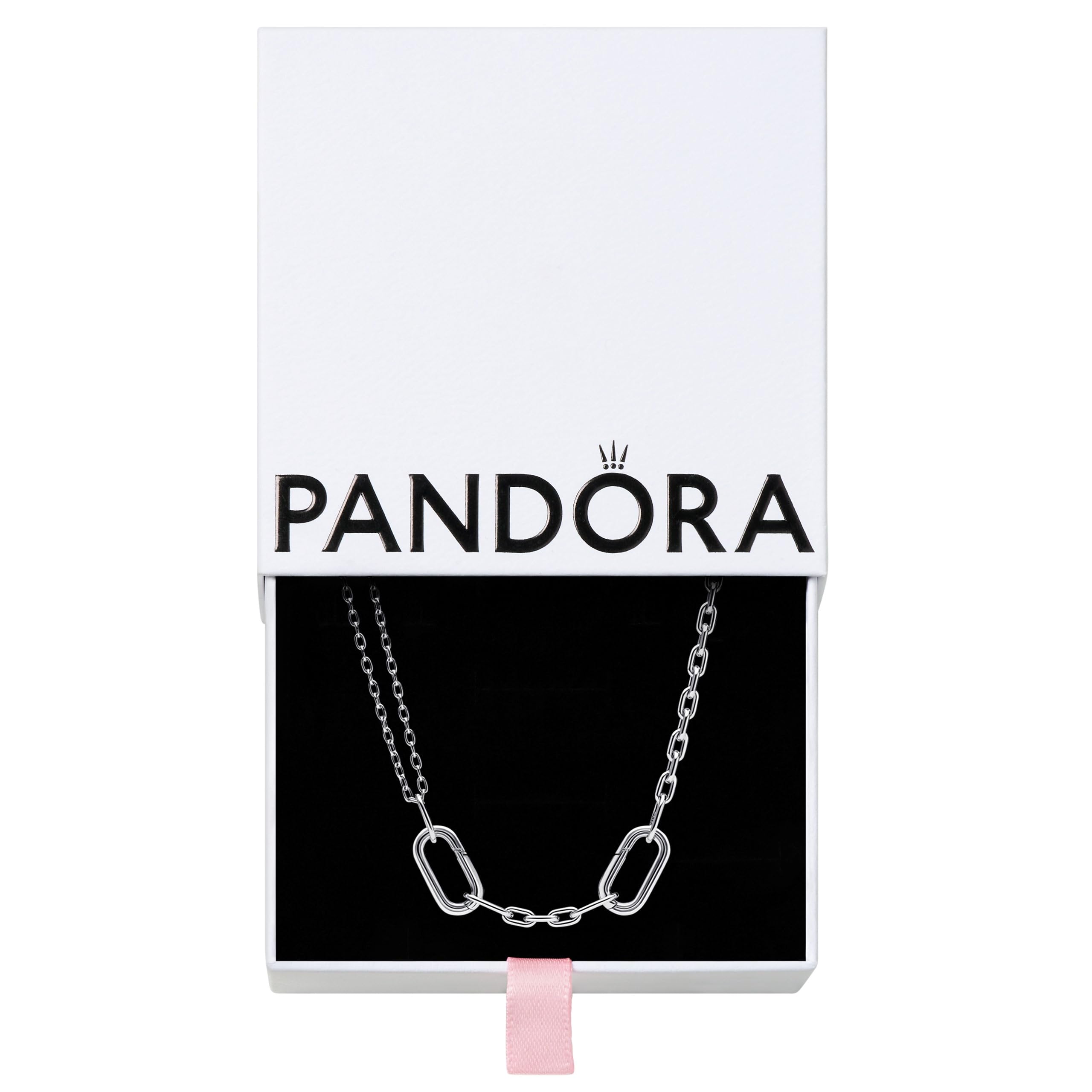 PANDORA Double Link Chain Necklace Sterling Silver - Compatible with PANDORA Me Charms - Elegant Women's Jewelry Gift for Her - 17.7 Inch Adjustable Length with Gift Box - Perfect for Anniversary, Birthday & Valentine's Day Gifts