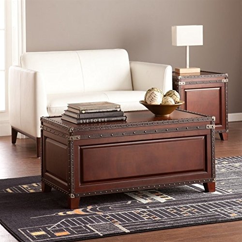 SEI Furniture Amherst Trunk Coffee Table - Dark Cherry Finish, Rustic Storage Chest Style for Living Room, Home Decor & Small Space Organization
