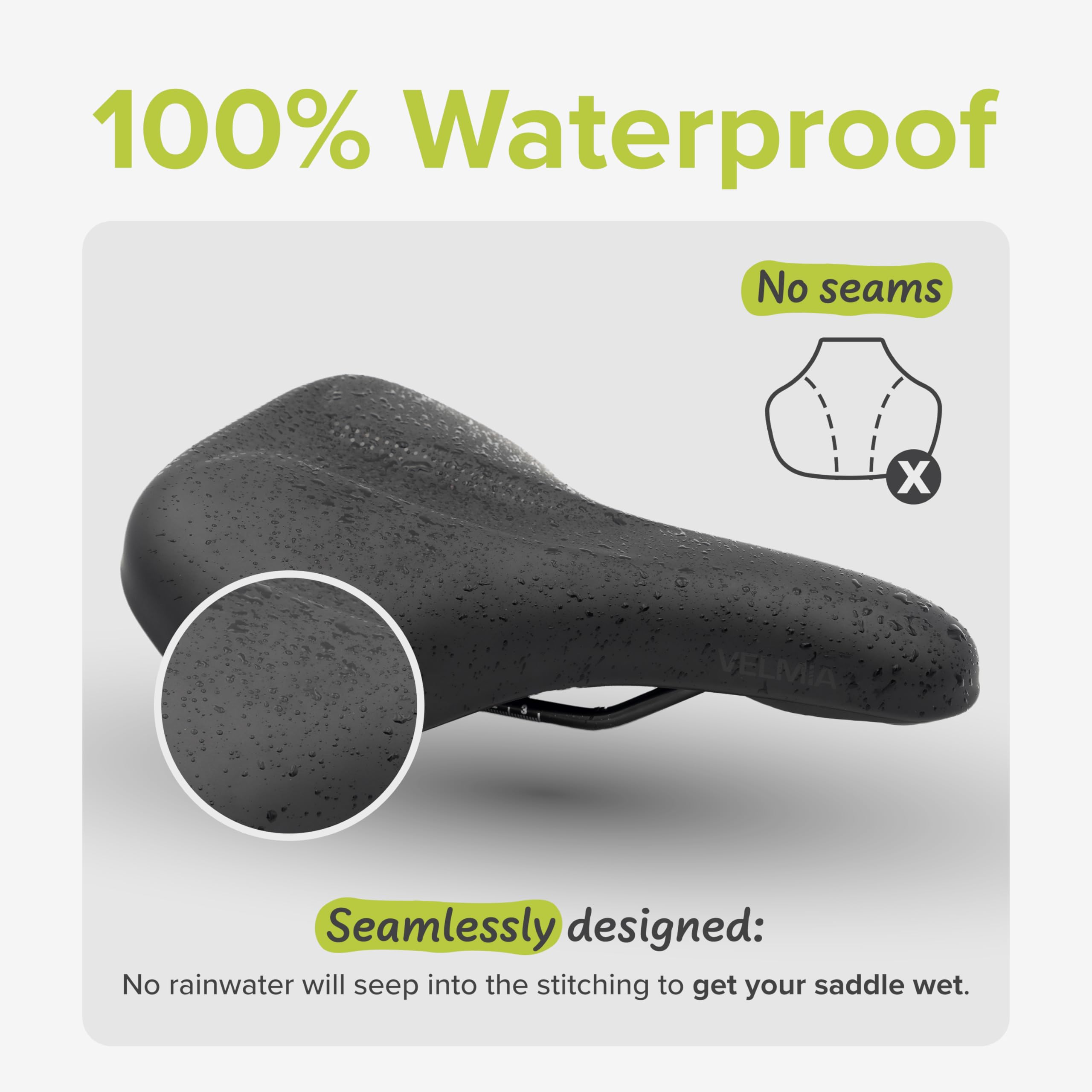 VELMIA Waterproof Bike Seat - Ergonomic Bicycle Saddle for Men & Women - Comfortable Mountain & Trek Bike Seat - Perfect for Peloton, Road & Off-Road Cycling - Ideal for Commuting, Exercise & Outdoor Adventures