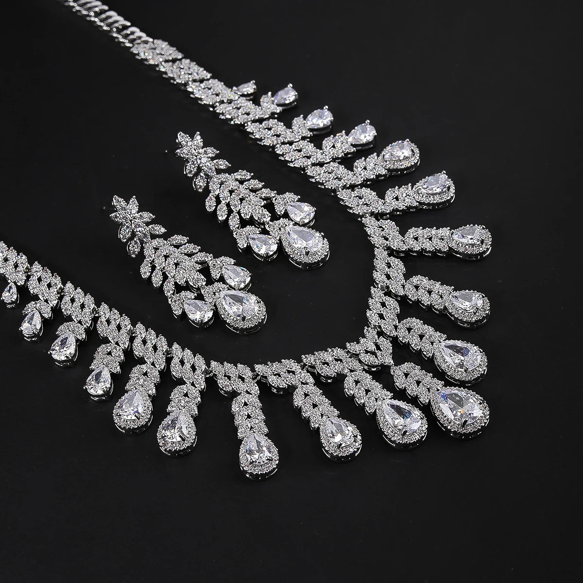 Luxury 2-Piece Water Drop Cubic Zirconia Bridal Jewelry Set - Necklace & Earrings for Weddings, Anniversaries & Special Occasions | CN11014
