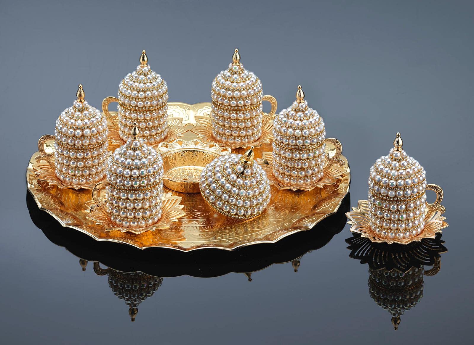 Premium Espresso Coffee Cups Set - Turkish Arabic Greek Style Coffee Cups with Pearl Coating & Gold Trim - Elegant Coffee Mugs for Women & Men - Perfect Wedding Gift & Housewarming Present for New Home - Ideal for Afternoon Tea, Dinner Parties & Coffee Lovers