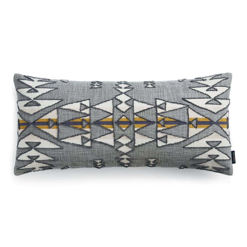 **Pendleton Plains Star Boucle Decorative Hug Pillow – Embroidered Couch Throw Pillow – Soft Cotton Home Décor – Grey & Navy – 14