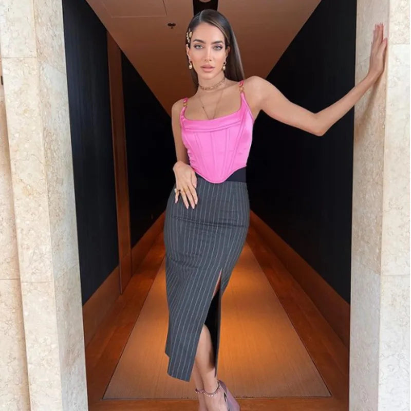 2024 New Summer Pink Women's Sexy Bodycon Short Sleeve Bandage Top - Casual Celebrity Fashion Cute T-Shirt for Clubbing, Date Night & Streetwear