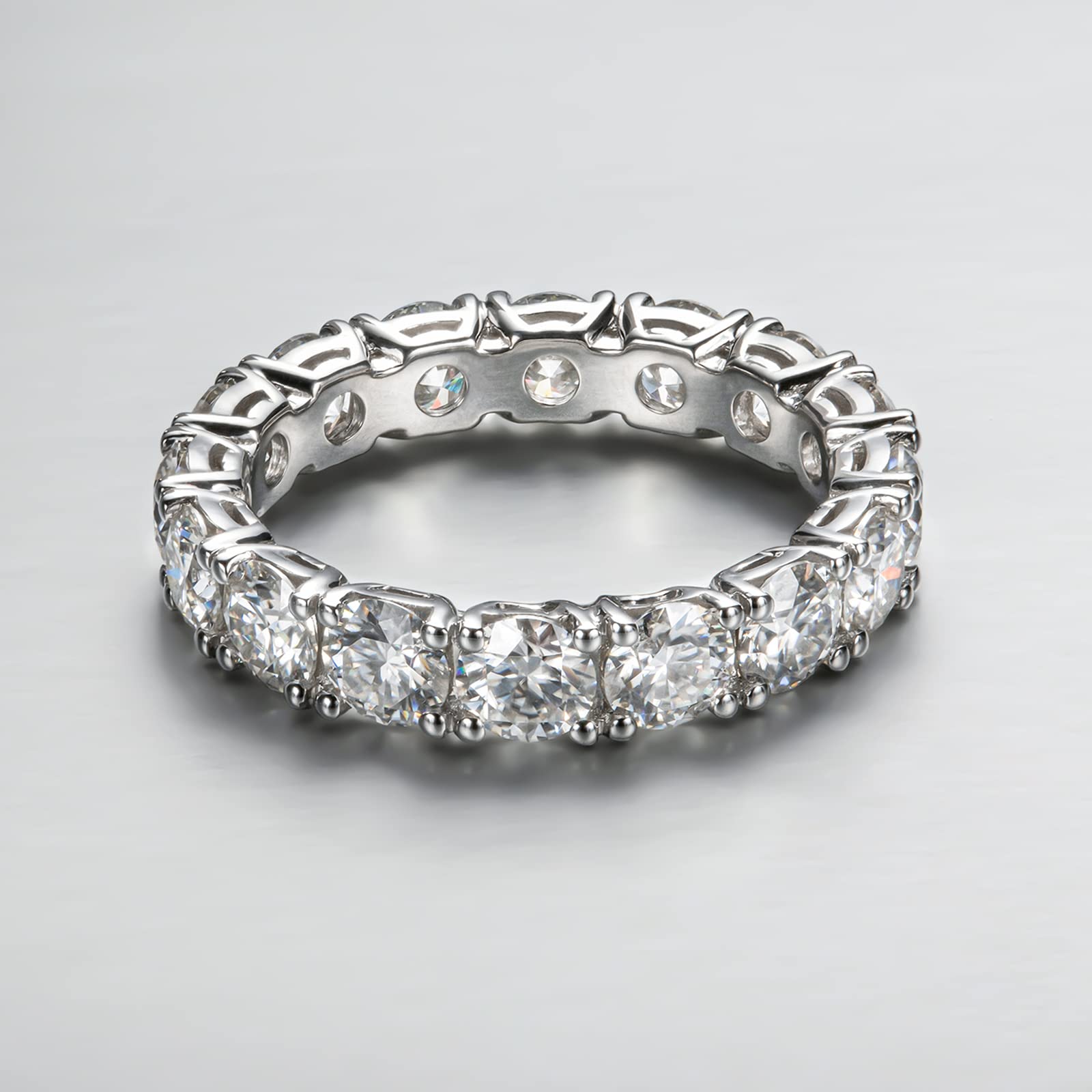 4.0mm 5 CTTW D-Color VVS Moissanite Eternity Wedding Band for Women - Platinum Plated Silver Stackable Engagement & Anniversary Ring - Perfect for Bridal Sets, Promise Rings & Special Occasions