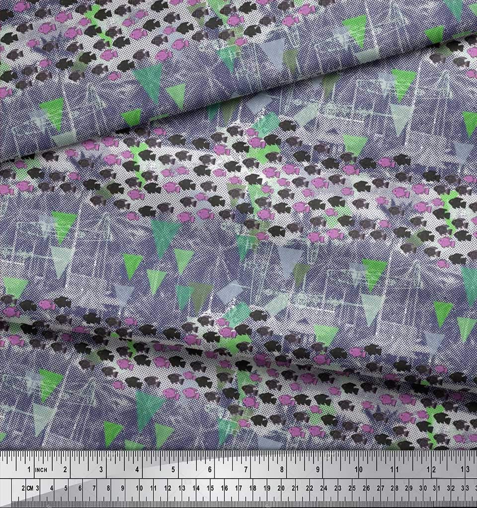 Soimoi Moss Georgette Brown Fabric by The Yard - 42 Inch Wide Geometric Nautical Print Fabric with Triangle & Fish Ocean Patterns - Perfect for DIY Dresses, Curtains, and Home Decor Projects