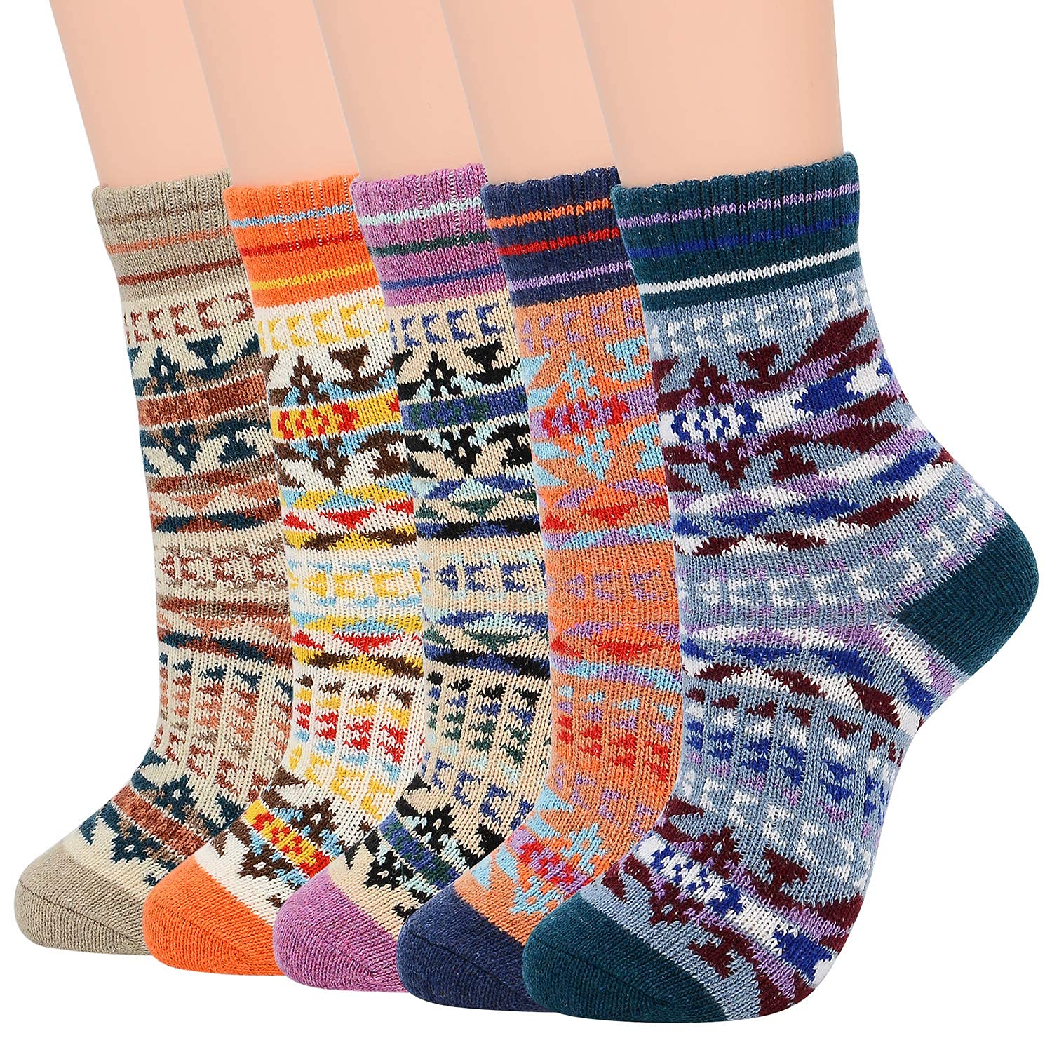 Zando Women's Wool Crew Socks - Striped Winter Warm Thick Hiking Boot Socks for Women & Girls | Cozy Novelty Pixel Tree Design | Perfect for Cold Weather, Outdoor Activities & Casual Wear