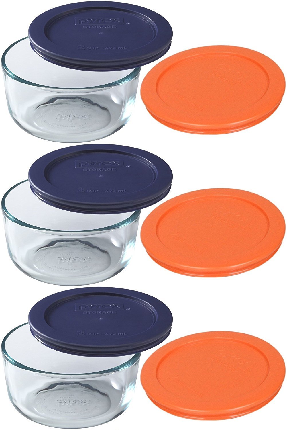 Pyrex 2-Cup Clear Round Glass Storage Containers with Lids (Set of 3) - Airtight Food Storage for Meal Prep, Leftovers & Pantry Organization - Microwave, Freezer & Dishwasher Safe