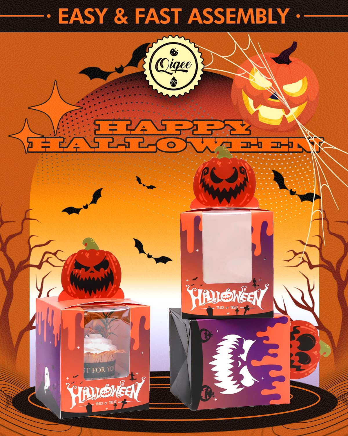 Halloween Cupcake Boxes 60pcs with Window - 3.7