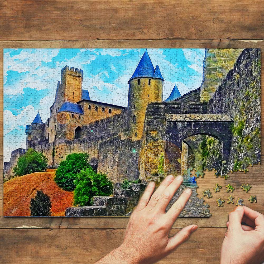 1000-Piece France Carcassonne Castle Wooden Jigsaw Puzzle | Medieval Travel Souvenir & Home Decor | Perfect for Adults, Puzzle Enthusiasts & French Culture Lovers