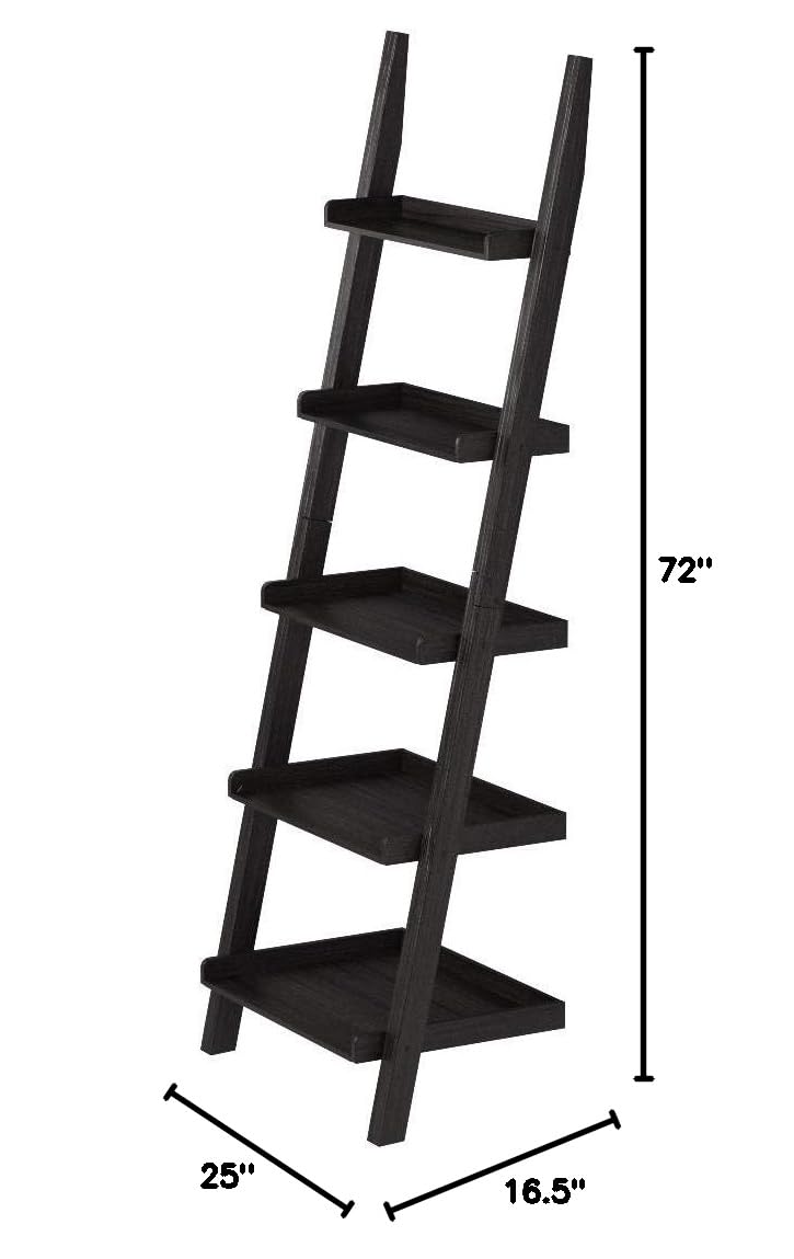 Colella 5-Shelf Ladder Bookcase in Cappuccino Finish - Modern Wooden Bookshelf for Living Room, Bedroom & Office Storage - Space-Saving Home Decor Furniture