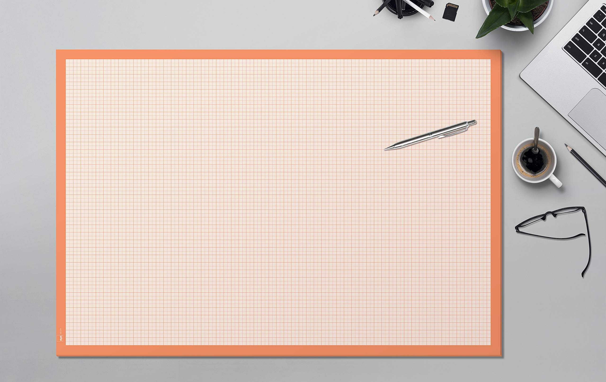 HO270 59.5 x 41 cm Orange Square Paper Desk Pad - Premium Grid Writing Surface for Office, School & Home Workspace Organization