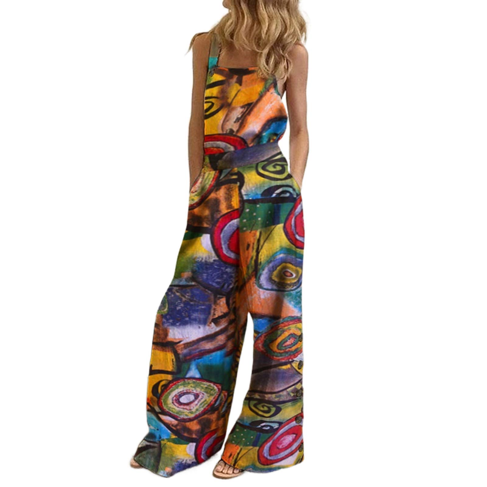Women's Casual Boho Jumpsuit - Wide Leg Loose Harem Overalls with Adjustable Straps | Cotton Linen Blend | Perfect for Summer Festivals, Beach Vacations & Boho Chic Outfits