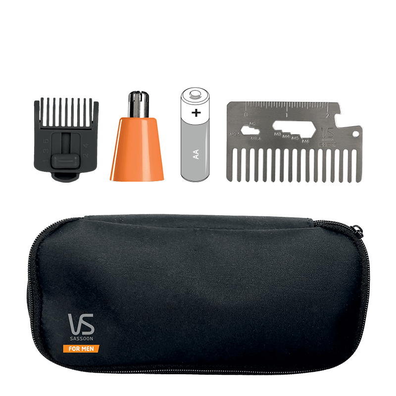 VS Sassoon The Rugged Commander VSM7180ORA Hair Trimmer Kit for Men - Professional Beard & Mustache Grooming at Home, Travel & Barbershop Use