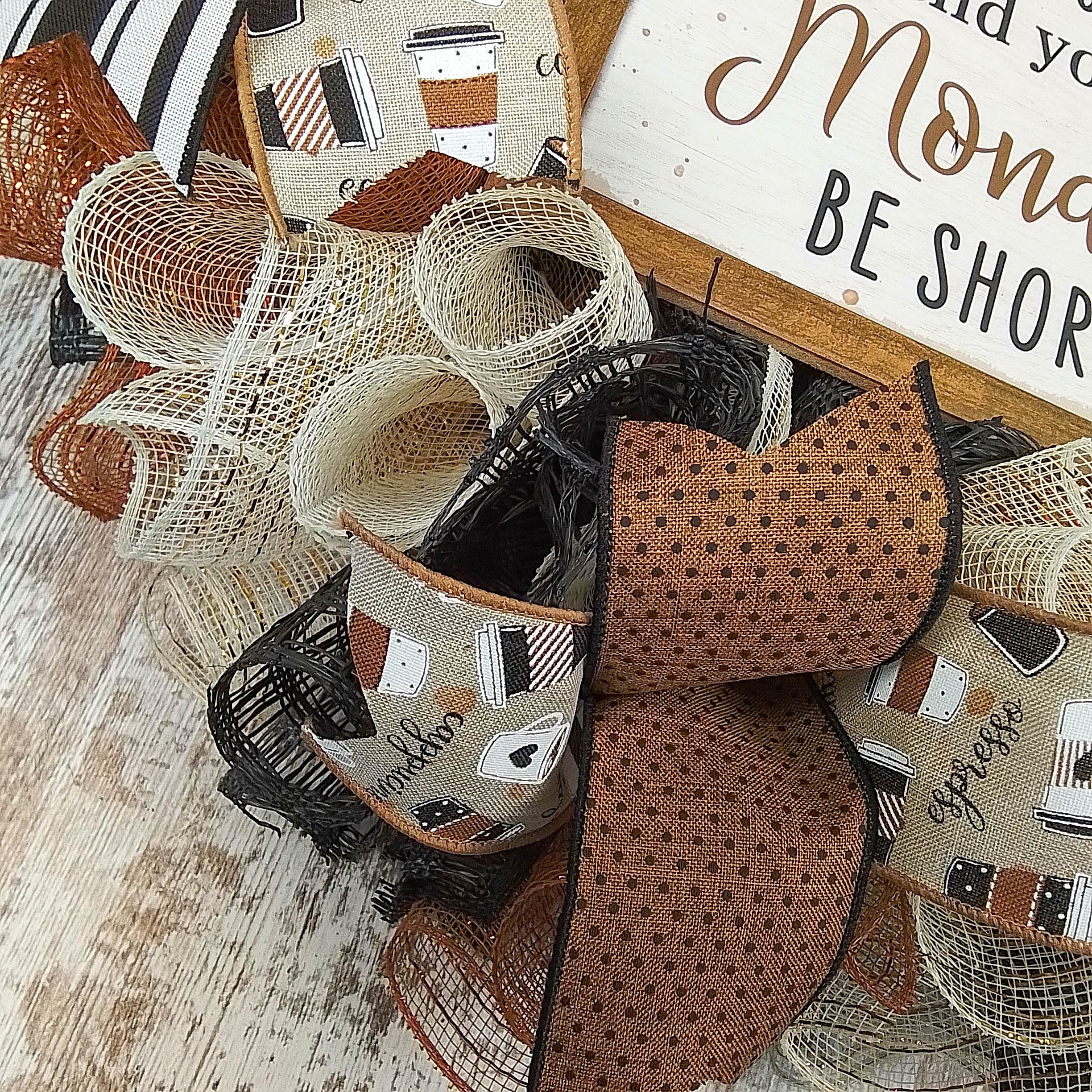 Farmhouse Coffee Wreath - Rustic Burlap Decor for Coffee Lovers - Brown Black White Wall Hanging - Perfect for Kitchen, Living Room & Coffee Shop Decor
