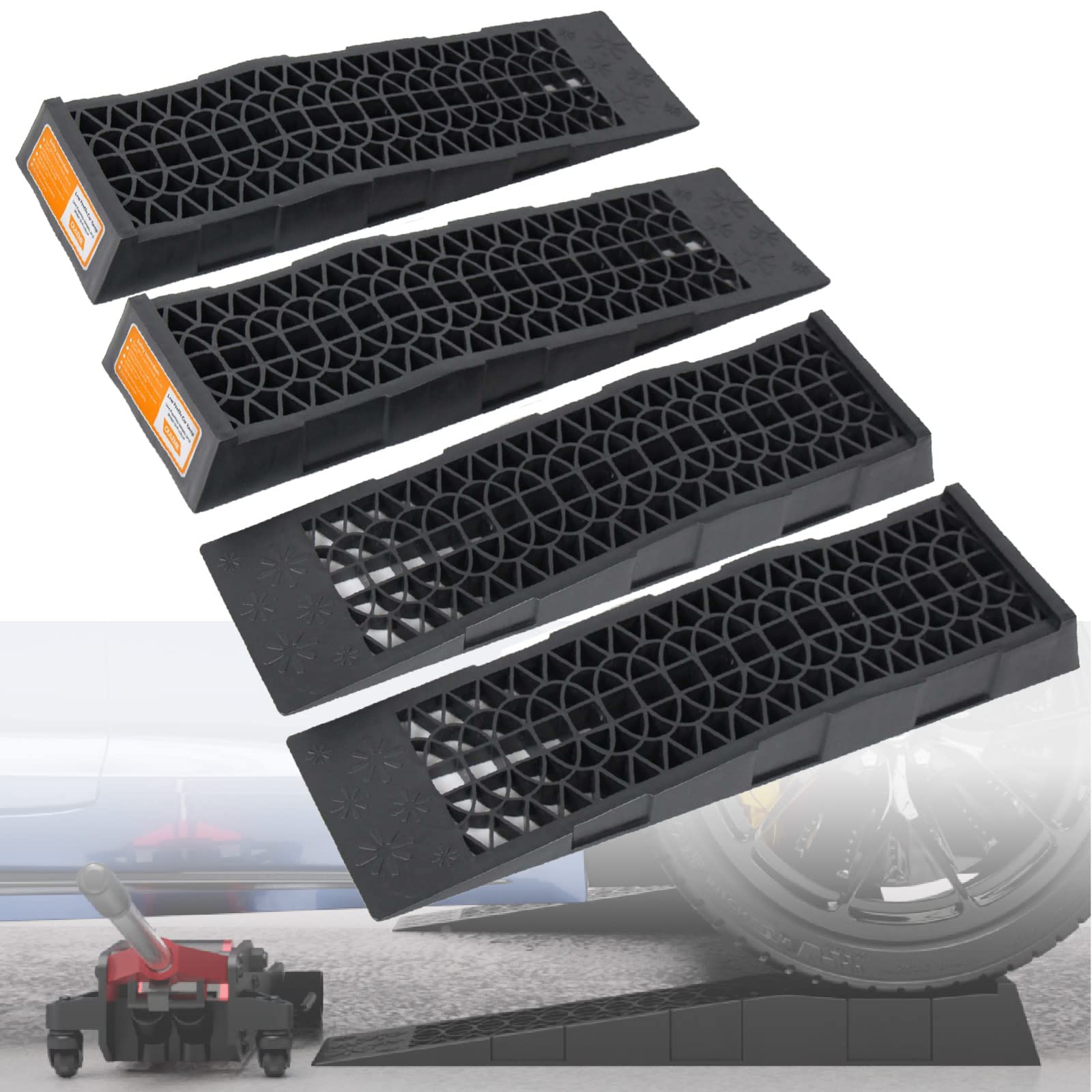 Low Profile Car Service Ramps with Anti-Slip Pads - 2.5 Inch Lifting Height (4 Pack) - Portable Vehicle Maintenance Ramps for Lowered Cars, Sports Cars & Racing Vehicles - Perfect for Oil Changes, Tire Rotations & Underbody Work