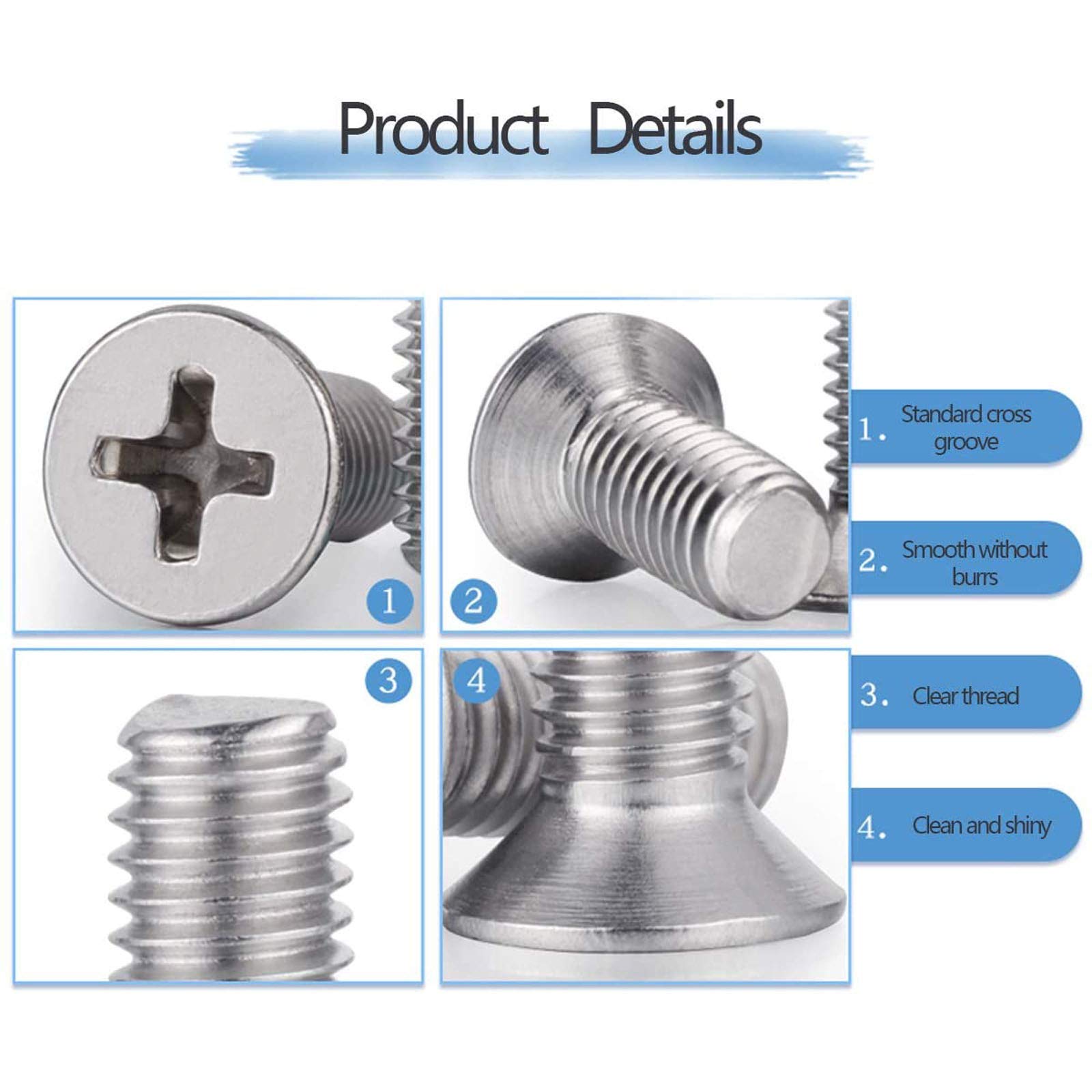 304 Stainless Steel M3-0.5x16mm Flat Head Machine Screws 50pcs - for DIY & Furniture Assembly