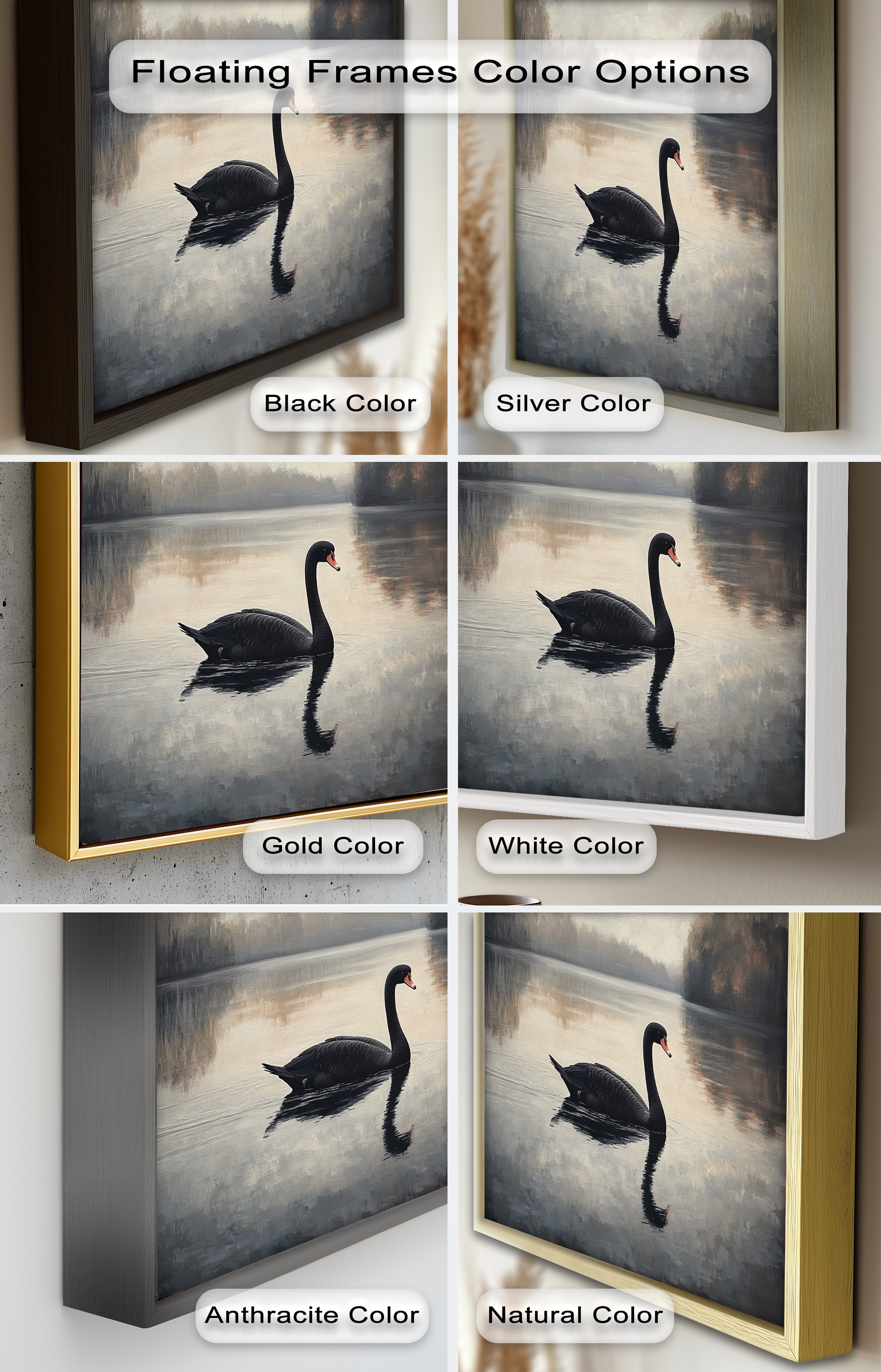 Black Swan at Dusk - Hand Painted Lake Landscape Oil Canvas Artwork - Perfect for Living Room, Bedroom, or Office Wall Decor