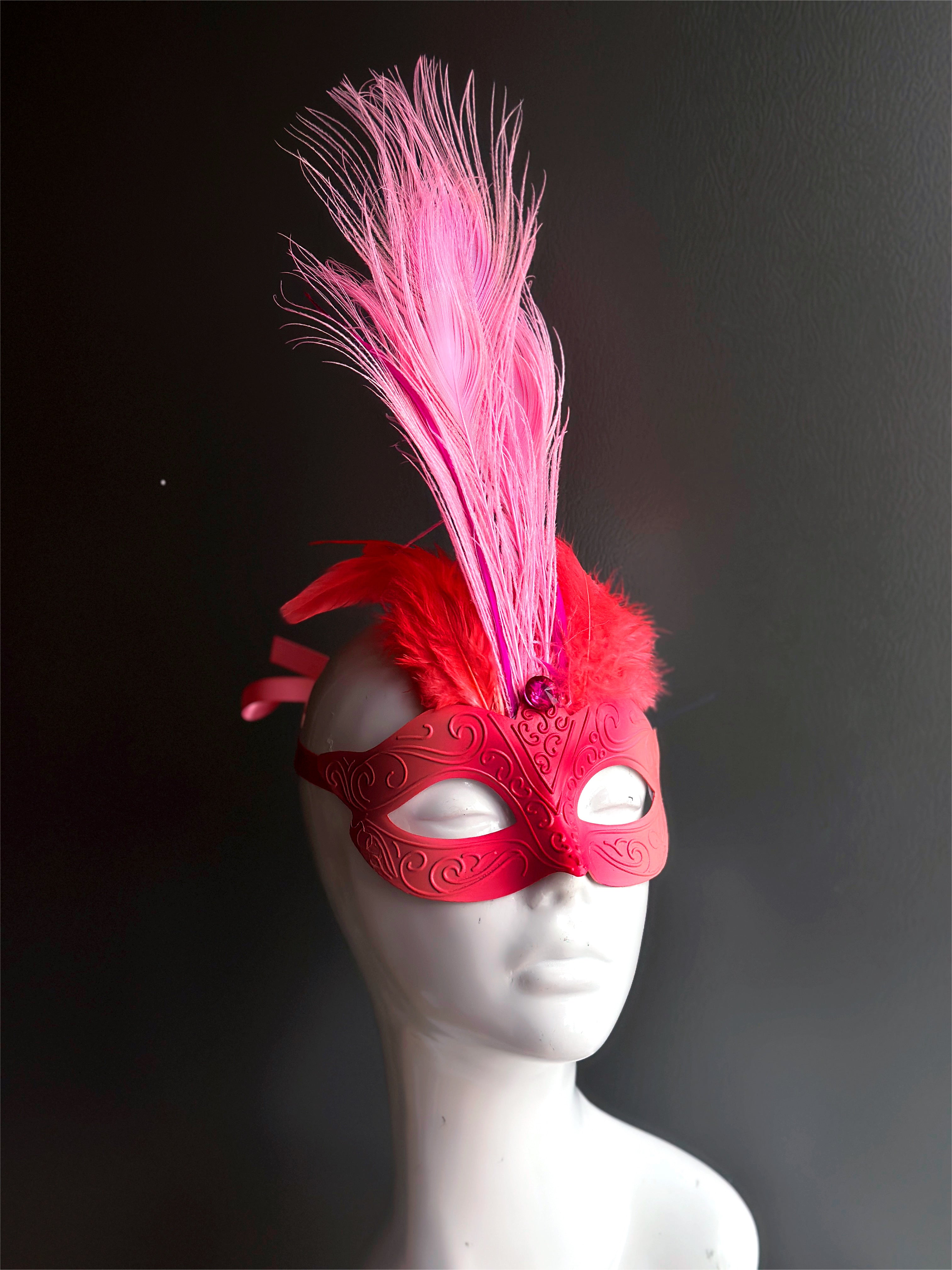 Pink Flamingo Feather Mask for Mardi Gras, Halloween, Costume Parties & Themed Events – Elegant & Festive Accessory