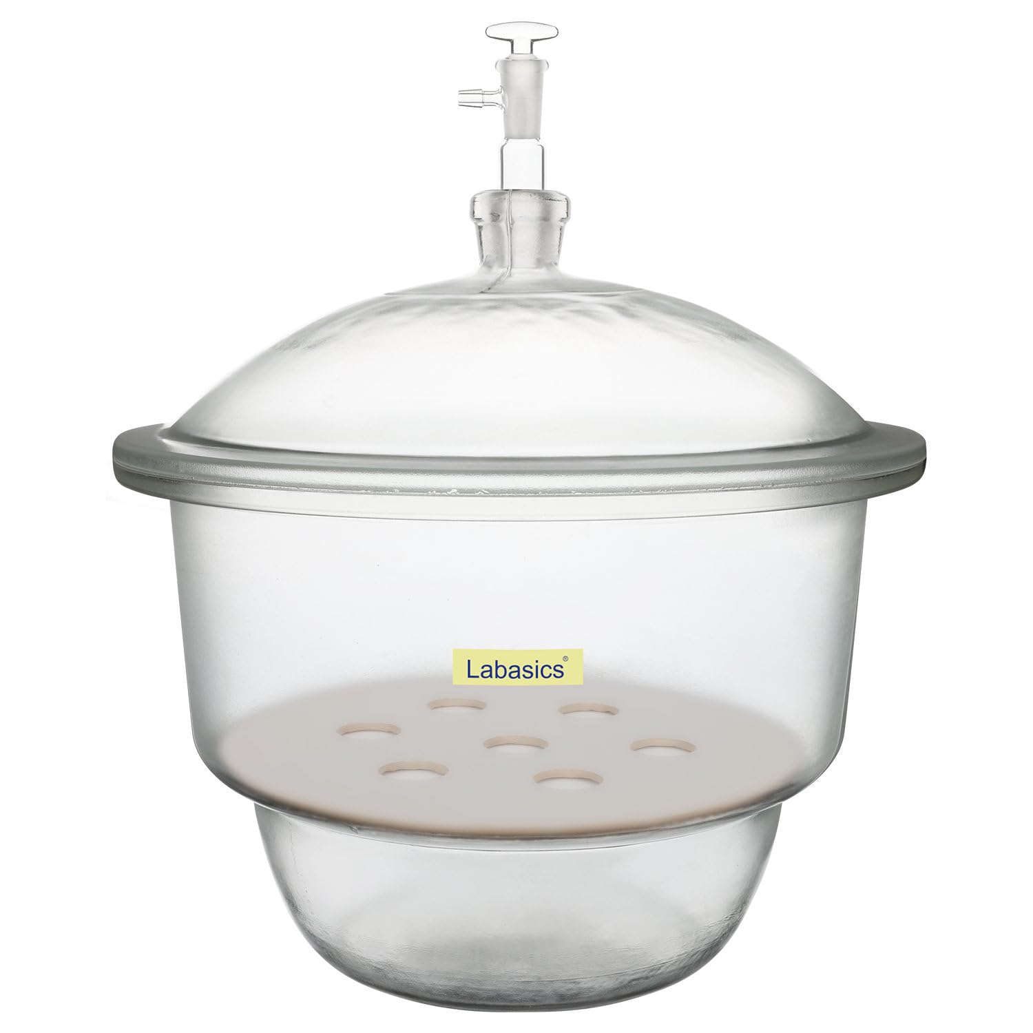 Labasics 11.8 Inch Glass Vacuum Desiccator with Porcelain Plate - Scientific Lab Equipment for Moisture-Sensitive Experiments, Chemical Storage & Research Applications