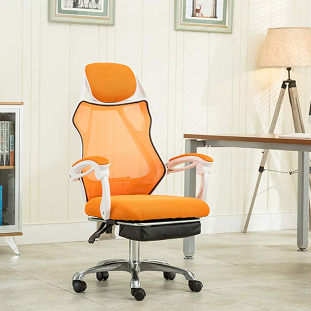 Premium High-Back Ergonomic Office Chair - Adjustable Height & Reclining Racing Style Computer Chair for Home Office, Gaming & Study - White Frame with Orange Upholstery - Ideal for Long Work Sessions & Esports Gaming