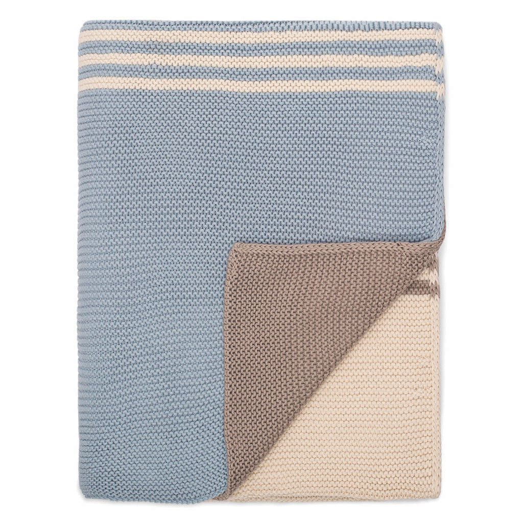 Light Blue and Grey Striped Throw Blanket - Soft & Cozy Knit Accent Blanket for Sofa, Bed, or Couch - Perfect for Living Room Decor, Gift, or Travel