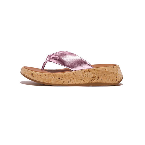 FitFlop F Mode Leather Twist Cork Sandals for Women - Wild Metallic Lilac | Comfortable & Supportive Footwear for Walking, Travel & Summer Outfits