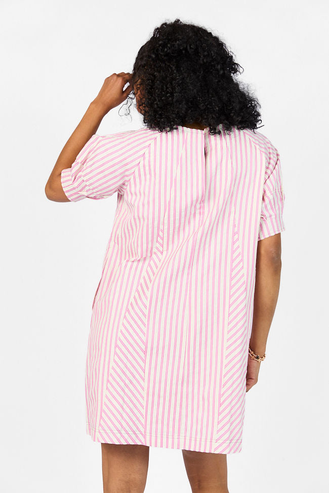 Pink Striped Mini Dress with Panel Design - Flirty & Feminine Summer Outfit for Beach, Party & Date Night