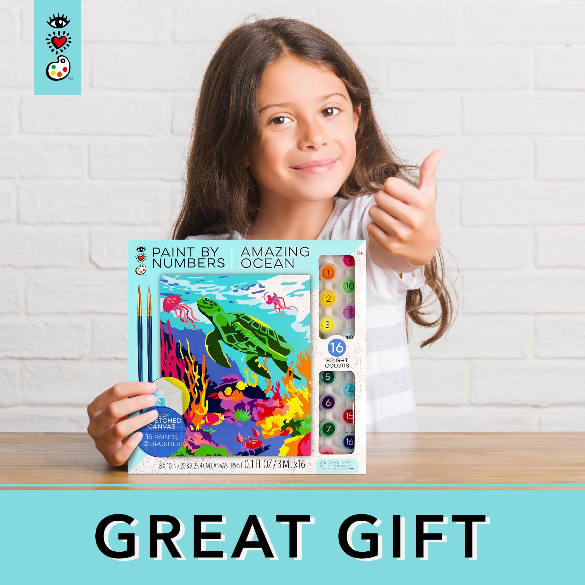 Bright Stripes Paint by Numbers Kit for Kids - Easy DIY Painting Canvas with Frame | Ocean Theme Art Set for Children's Creativity & Home Decor