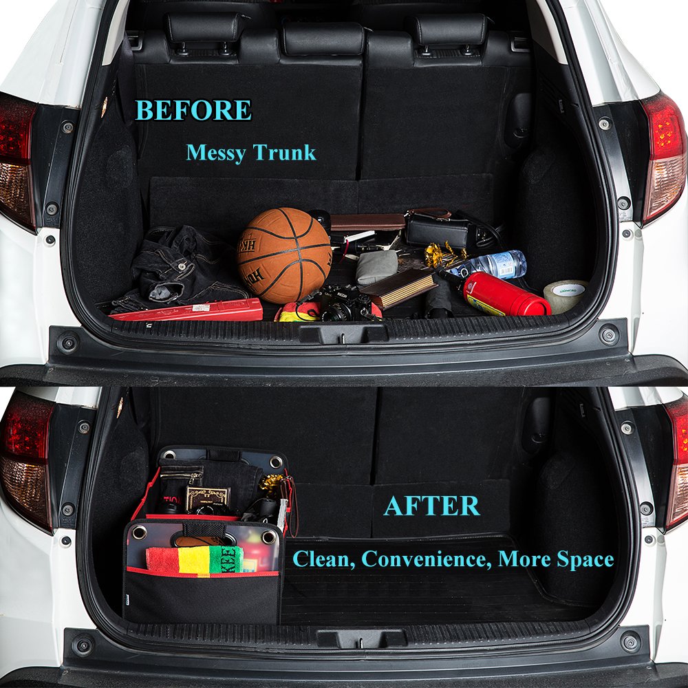 Collapsible Car Trunk Organizer with 2 Large Compartments - Portable Auto Storage Container for SUV, Truck, Vehicle - Foldable Grocery Organizer for Home, Office & Travel - Perfect for Road Trips, Shopping & Daily Commute