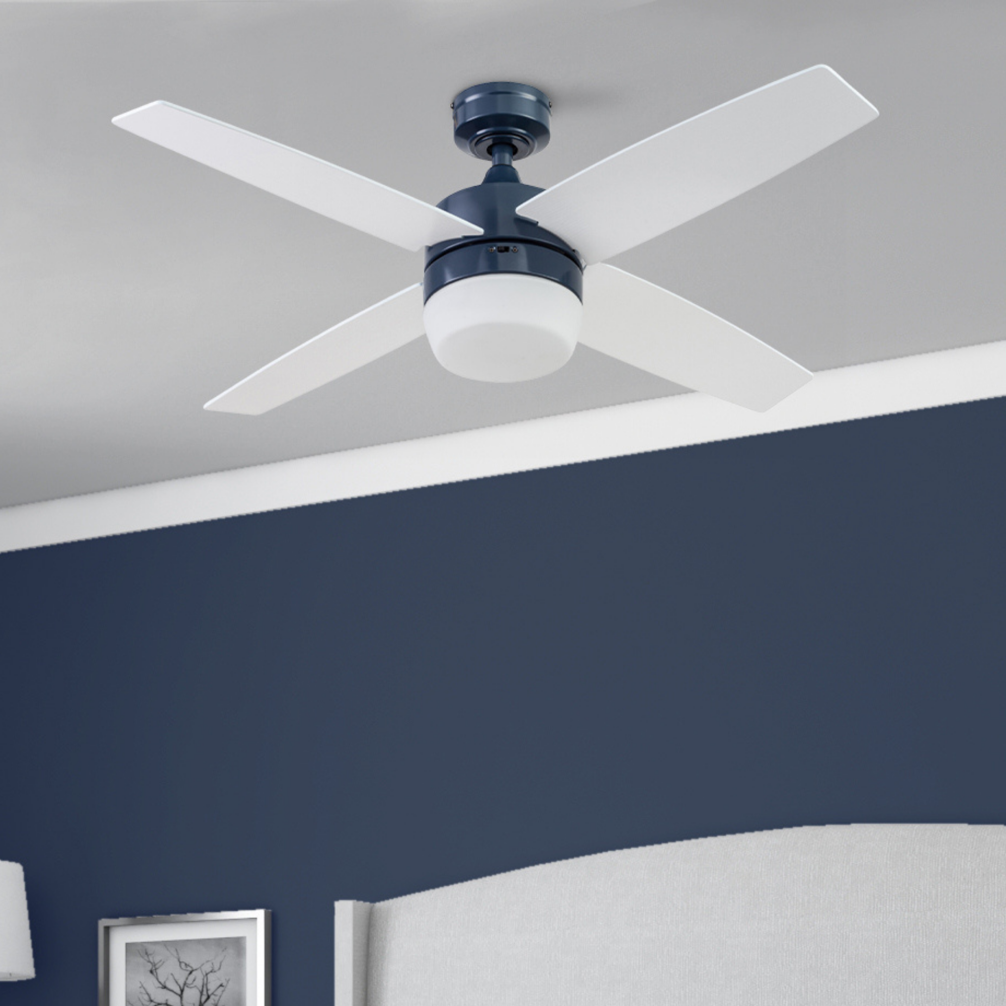 44 Inch Atlas Ceiling Fan with Remote Control in Sapphire Blue - Perfect for Living Room, Bedroom, and Outdoor Patio Cooling