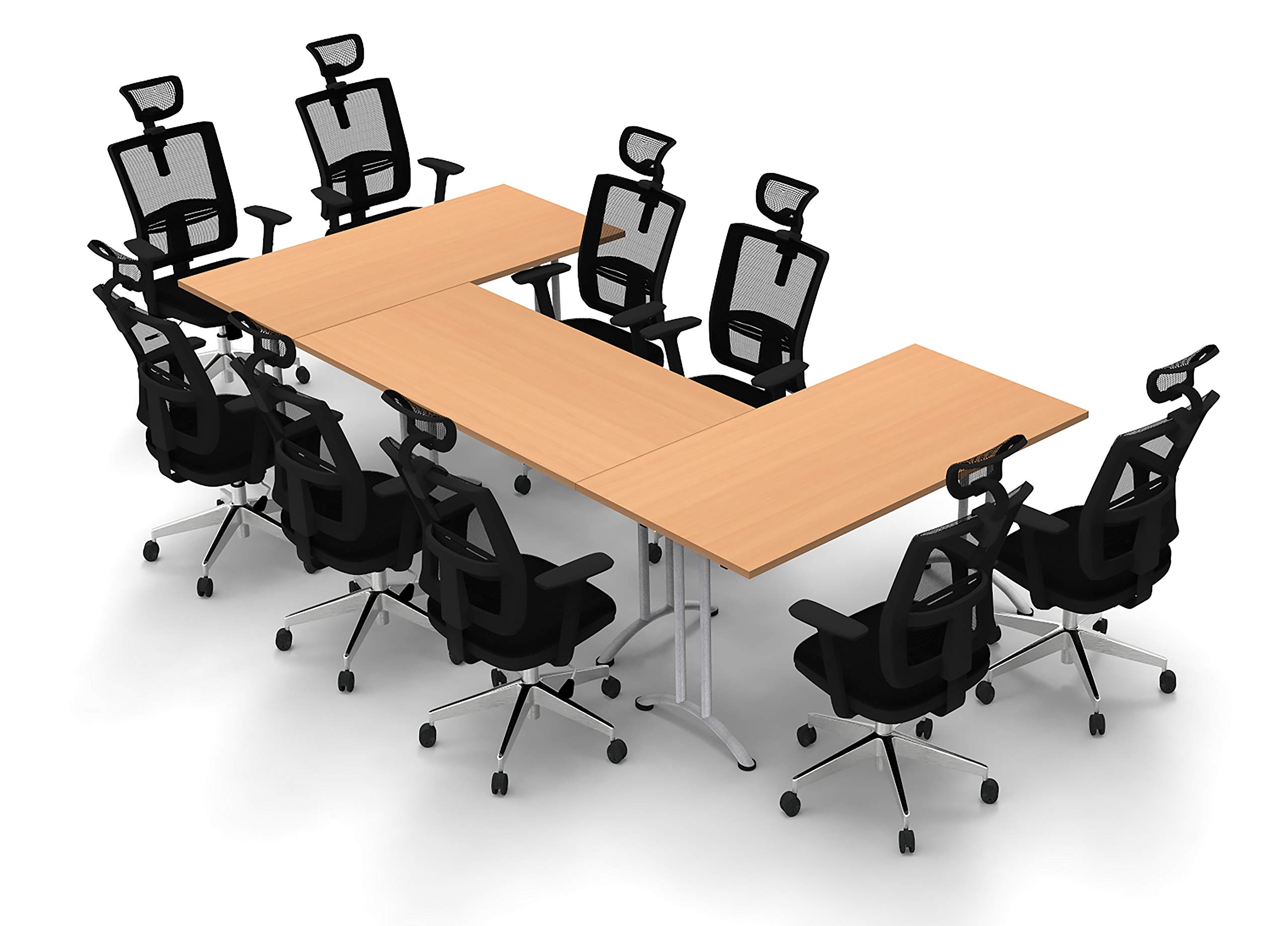 9-Person Conference Table - Compact Space Meeting & Seminar Table Model 4460 (3-Piece Group, Natural Beech) - Commercial Grade, Easy Setup - Perfect for Office Meetings, Team Collaboration & Training Sessions (Chairs Not Included)