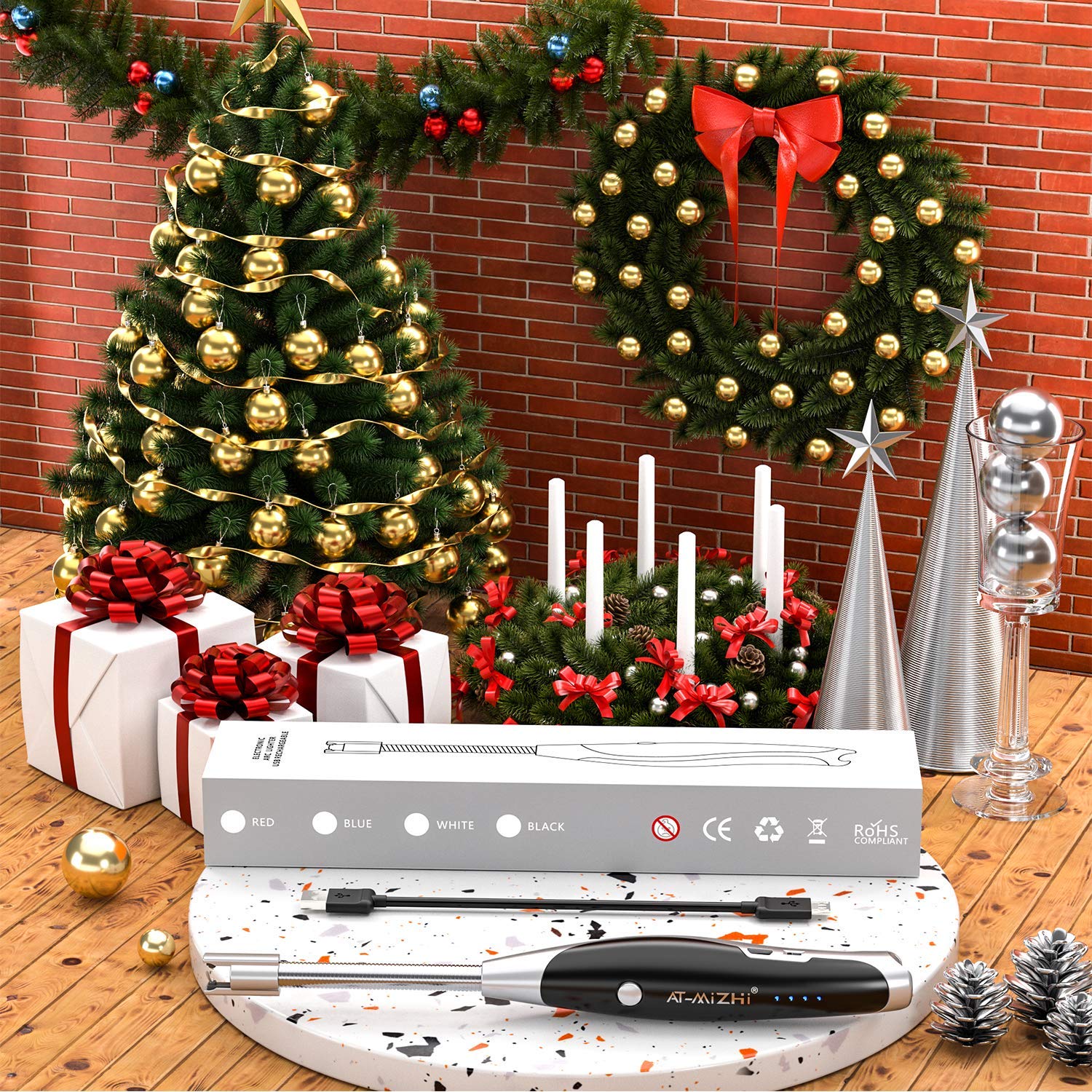 Rechargeable USB Plasma Arc Candle Lighter with LED Flashlight & Battery Display - Electric Long Neck Lighter for Candles, Camping, BBQ, Fireplace & Home Use