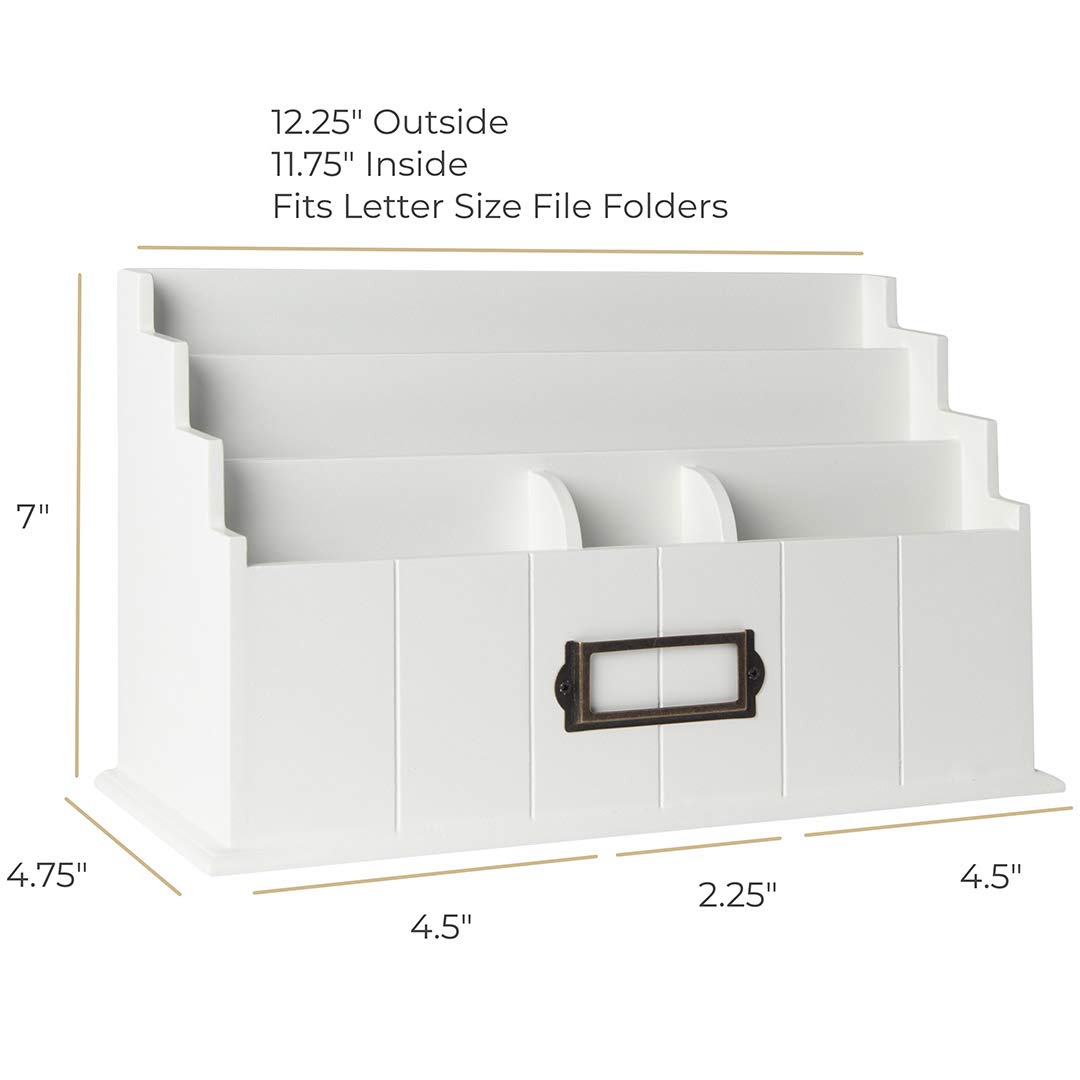 BLU MONACO 3-Tier White Wooden Mail Organizer - Rustic Country Style Desk & Countertop Organizer - Perfect for Home Office, Kitchen, and Entryway Organization