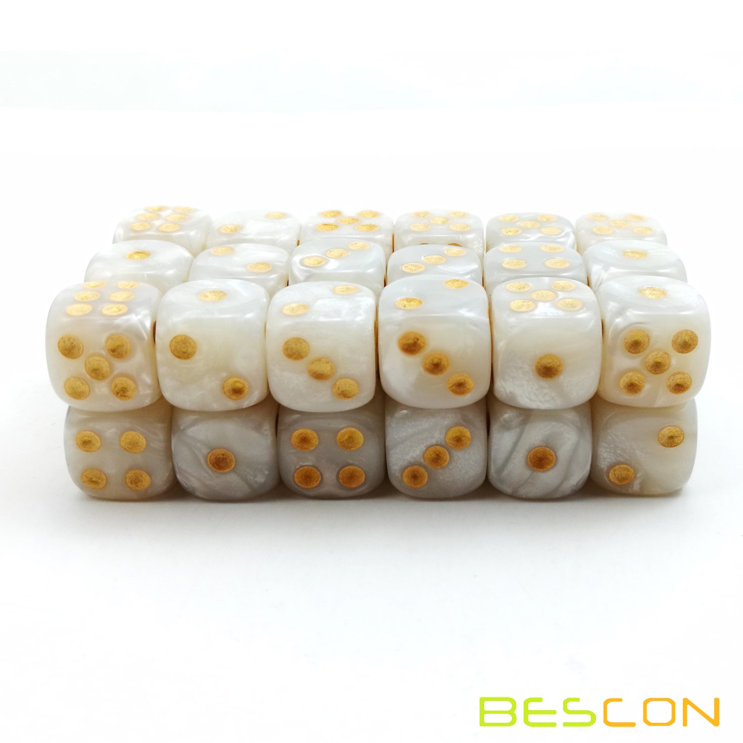 Bescon 12mm Six-Sided Dice Set - 36 White Marble Dice in Brick Box | Perfect for Board Games, RPGs, D&D, and Casino Night