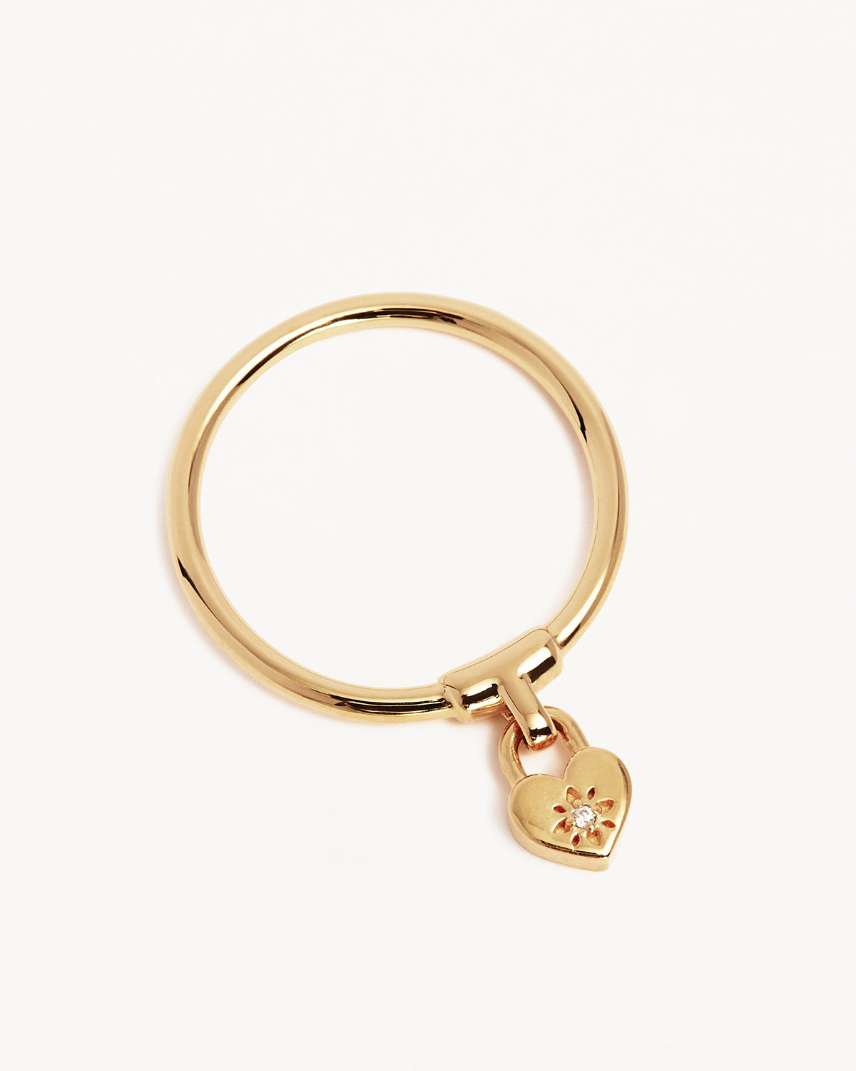 18k Gold Vermeil Crystal Lotus Heart Padlock Ring - Elegant Jewelry for Women, Perfect for Valentine's Day, Anniversary & Romantic Gifts