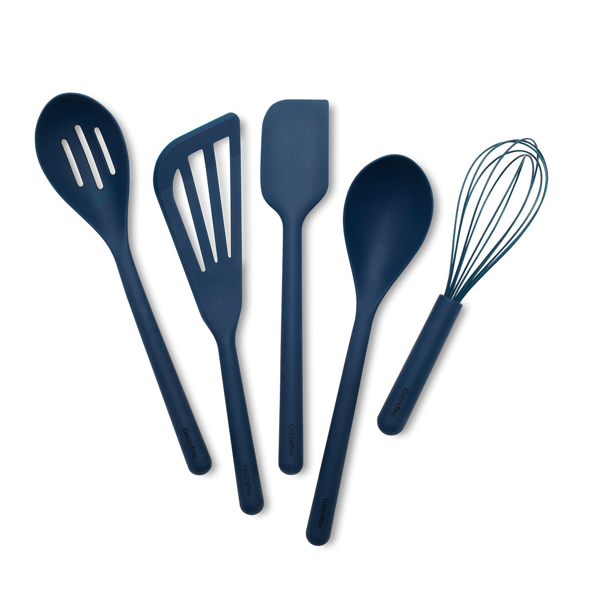 Premium 5-Piece Platinum Silicone Kitchen Utensil Set - Heat Resistant, Non-Stick, BPA Free Cooking Tools in Navy Blue | Perfect for Baking, Cooking & Serving - Spatula, Spoon, Turner, Whisk & Tongs