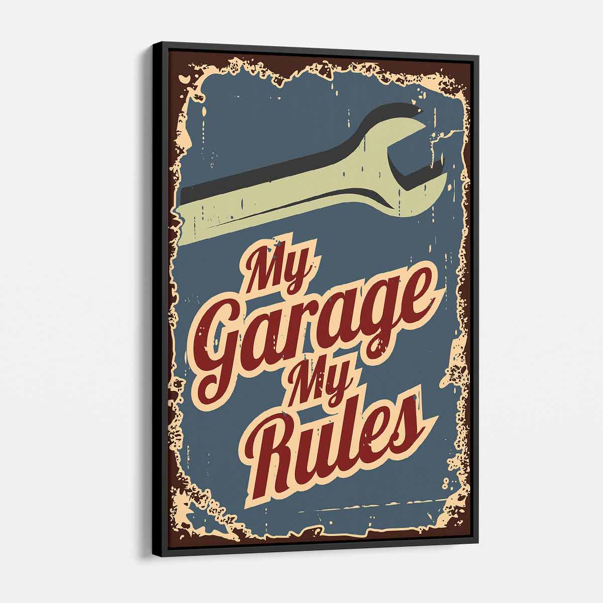 Blue 'My Garage My Rules' Wall Art Canvas 3803 - Perfect for Man Cave, Garage Decor & Home Office Wall Decor