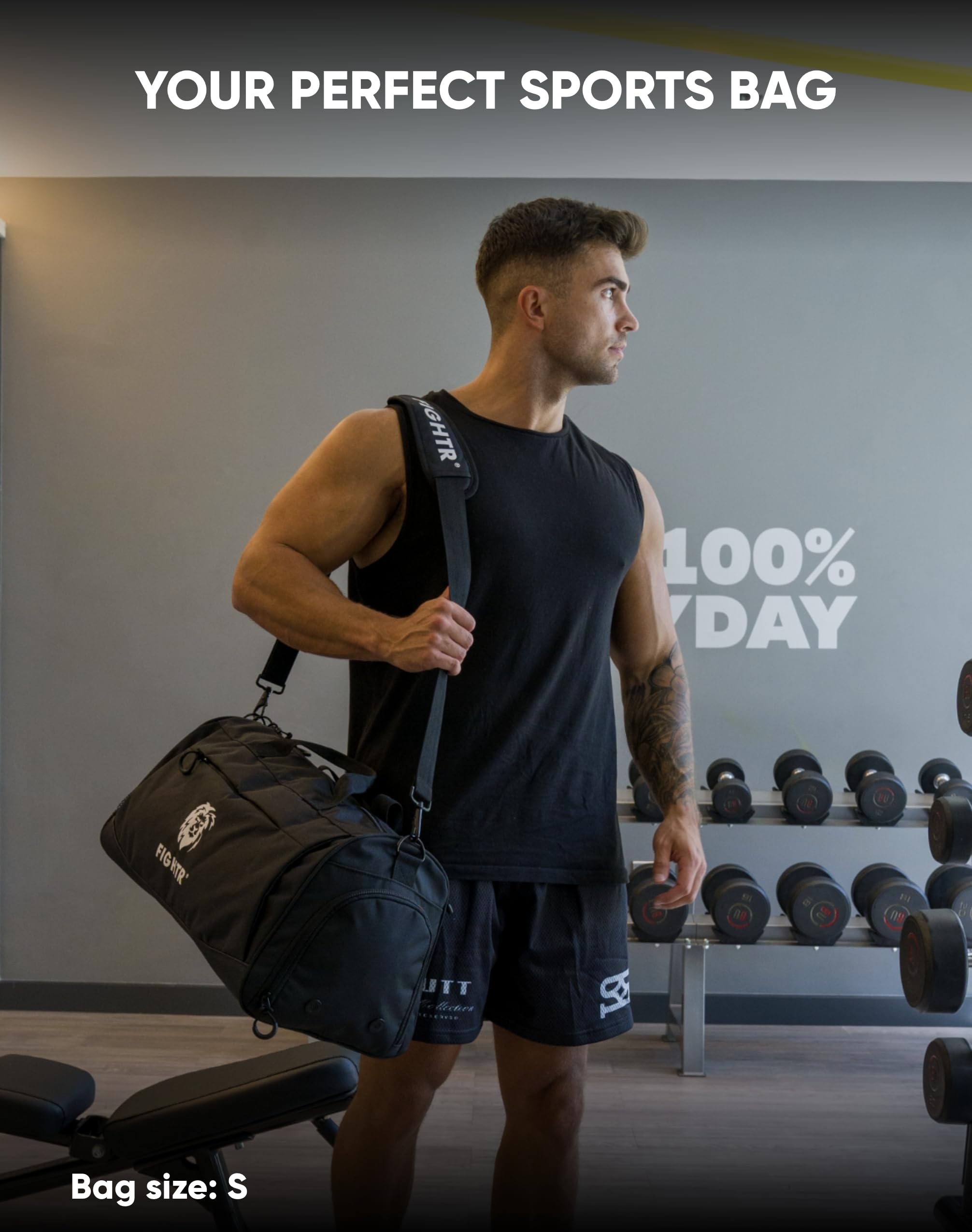 FIGHTR® Sports & Travel Duffle Bag for Men & Women - Waterproof Shoe Compartment & Wet Pocket - Gym, Fitness, Workout & Vacation Gear - Perfect for Gym, Travel & Sports Activities