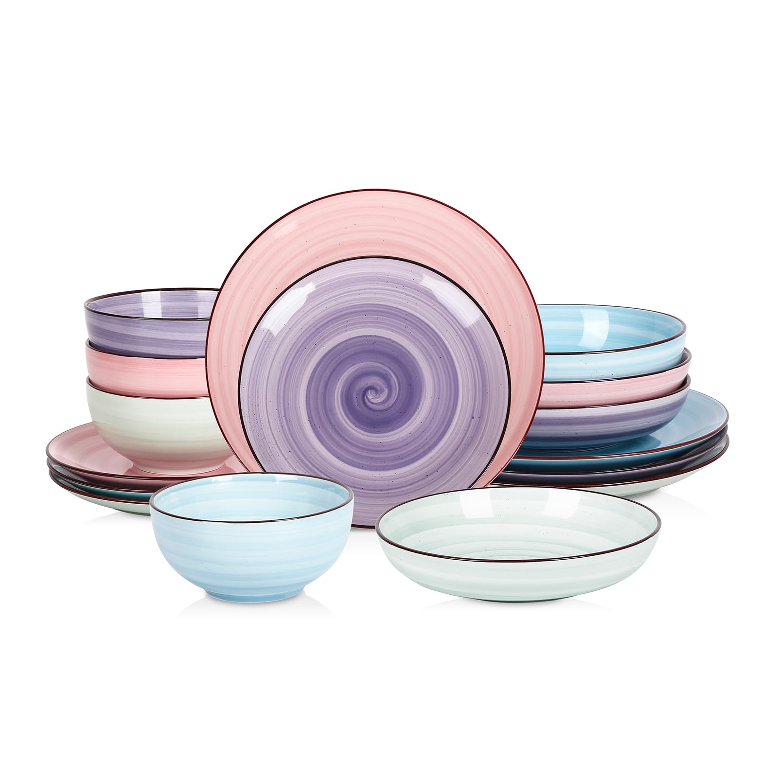 Selamica 16-Piece Ceramic Dinnerware Set for 4 - Black Dots & Gradient Color Plates & Bowls - Elegant Kitchen & Dining Tableware for Everyday Use, Dinner Parties & Special Occasions