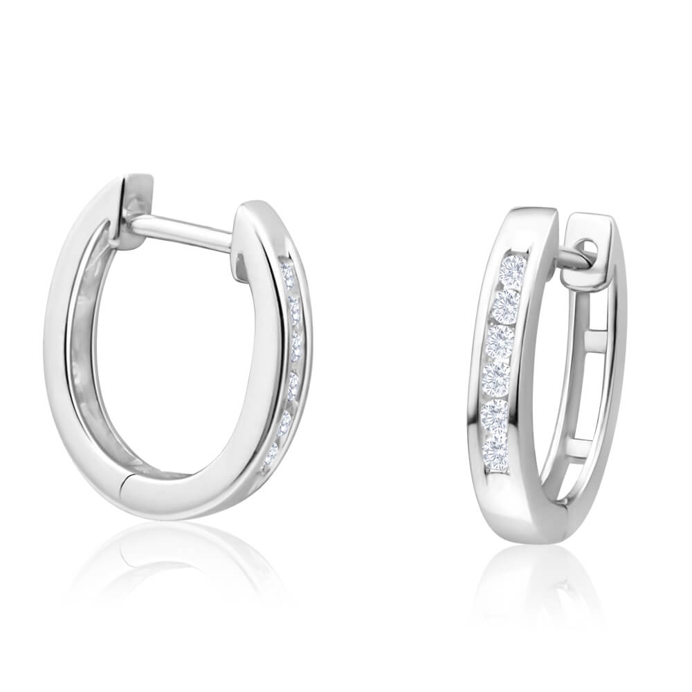 9ct White Gold Diamond Hoop Earrings for Women - Elegant Everyday & Special Occasion Jewelry Gift