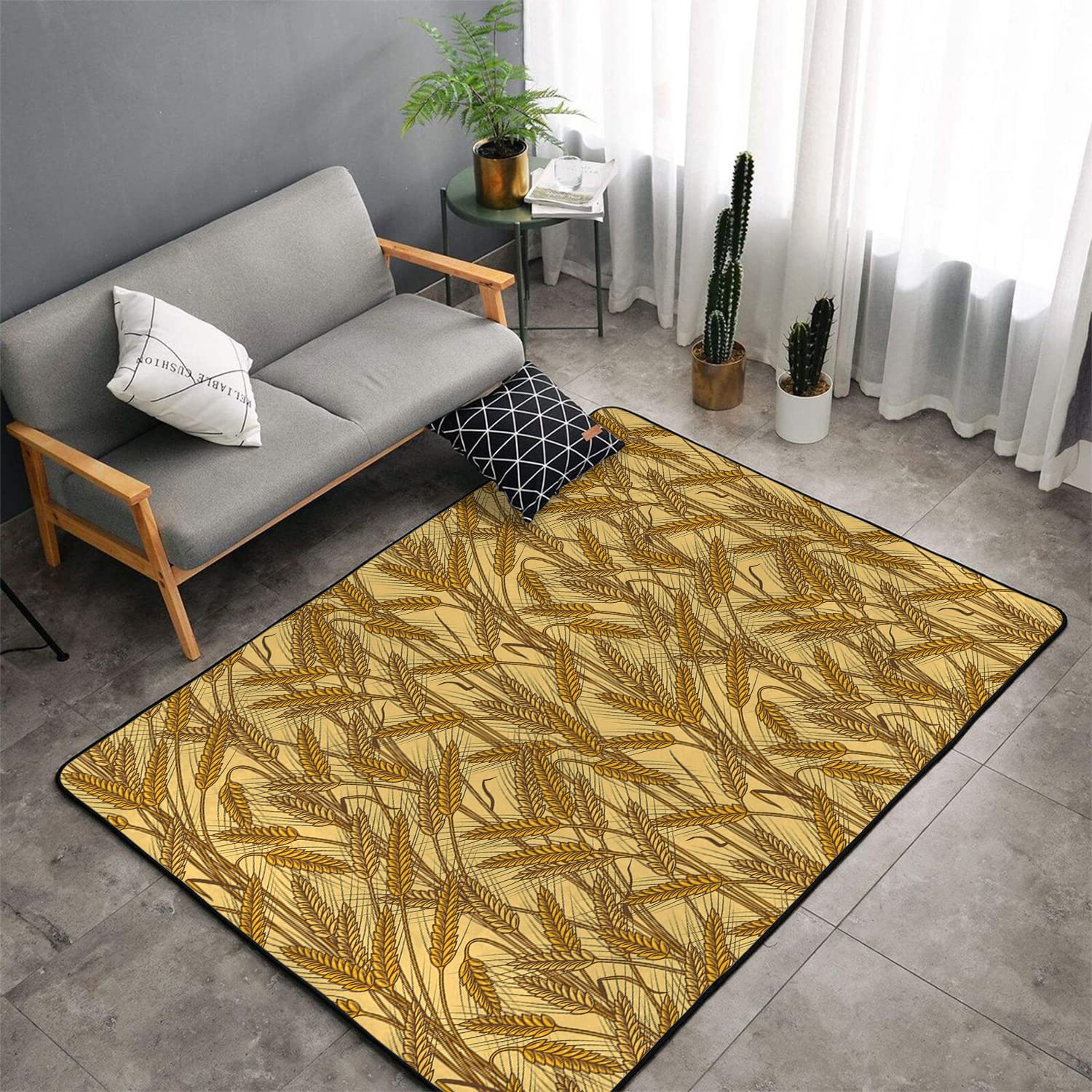 Modern Harvest Area Rug - Wheat & Rye Field Farmhouse Pattern in Mustard Yellow (59x95 Inch) - Perfect for Living Room, Bedroom & Country Style Home Decor