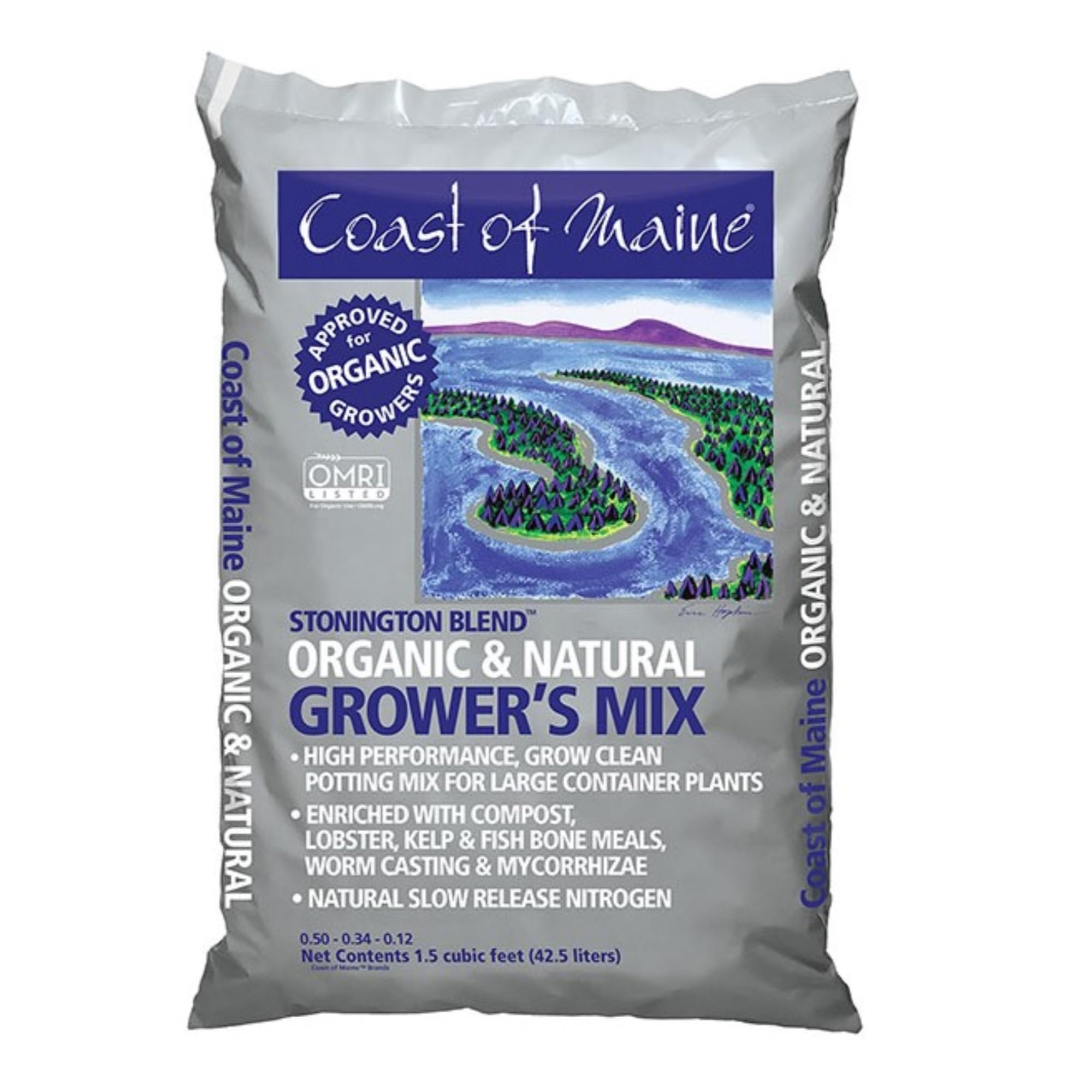 Organic Stonington Blend Grower's Mix by Coast of Maine - 1.5 cu ft (Pack of 2) - All-Natural Potting Soil for Large Container Plants, Vegetables, Flowers & Indoor Gardening
