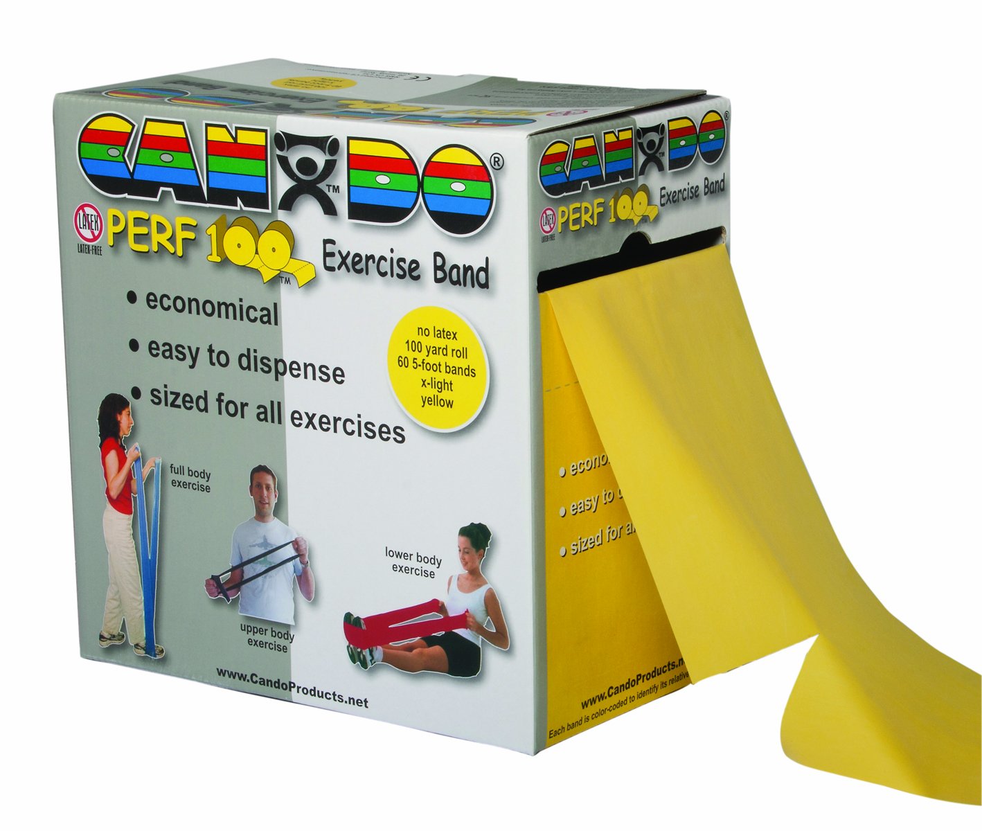 CanDo Latex-Free Resistance Exercise Band - 100 Yards, Yellow, X-Light for Upper & Lower Body Workouts - Perfect for Home Gym, Physical Therapy & Strength Training