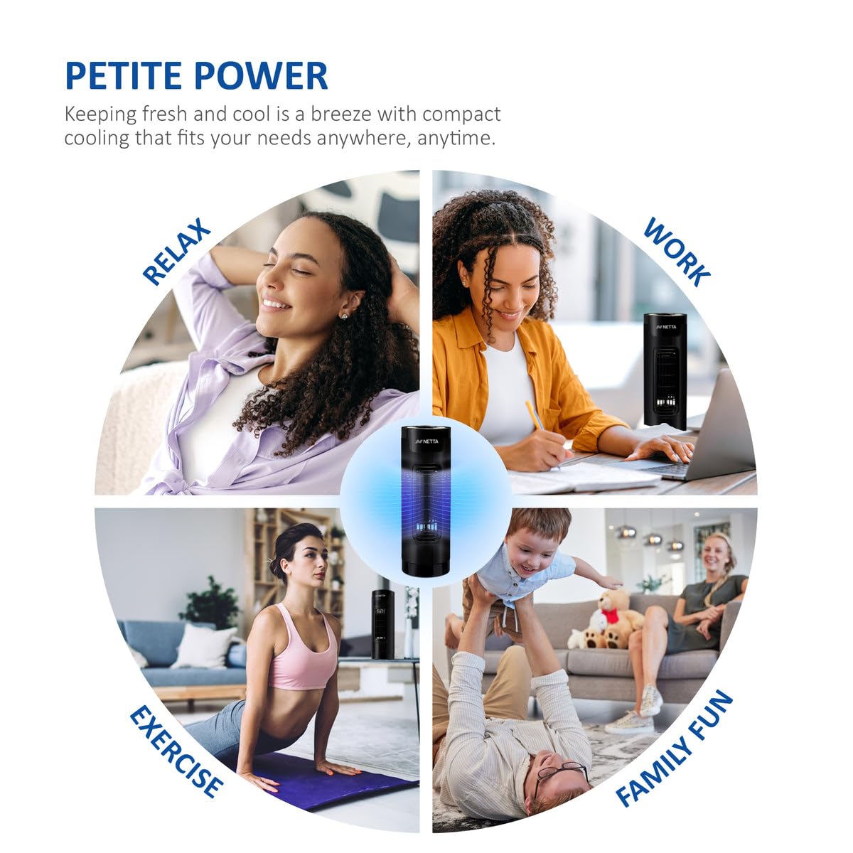NETTA 14 Inch Oscillating Tower Fan - 3 Speed Settings, Ultra Quiet Operation, 65° Wide Angle Cooling, Compact Space Saving Design for Home, Office & Bedroom Use - Perfect for Summer Cooling, Nighttime Sleep & Workspace Comfort - Black